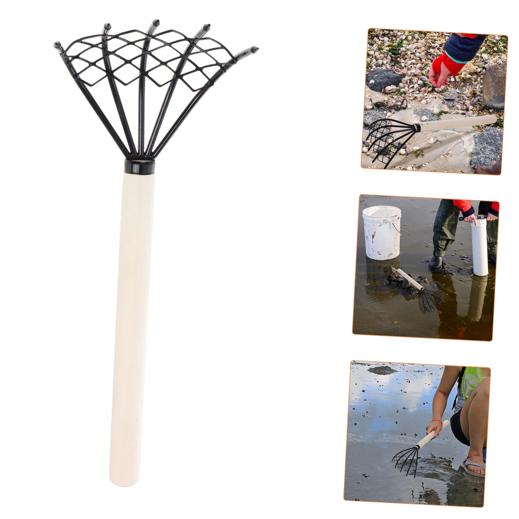 2 Stück Handrechen mit Griff Meeresgrabwerkzeug zum Muscheln und Meeresfrüchte Graben Robustes Eisen Material Leicht Rutschfester Griff für Strand und Garten