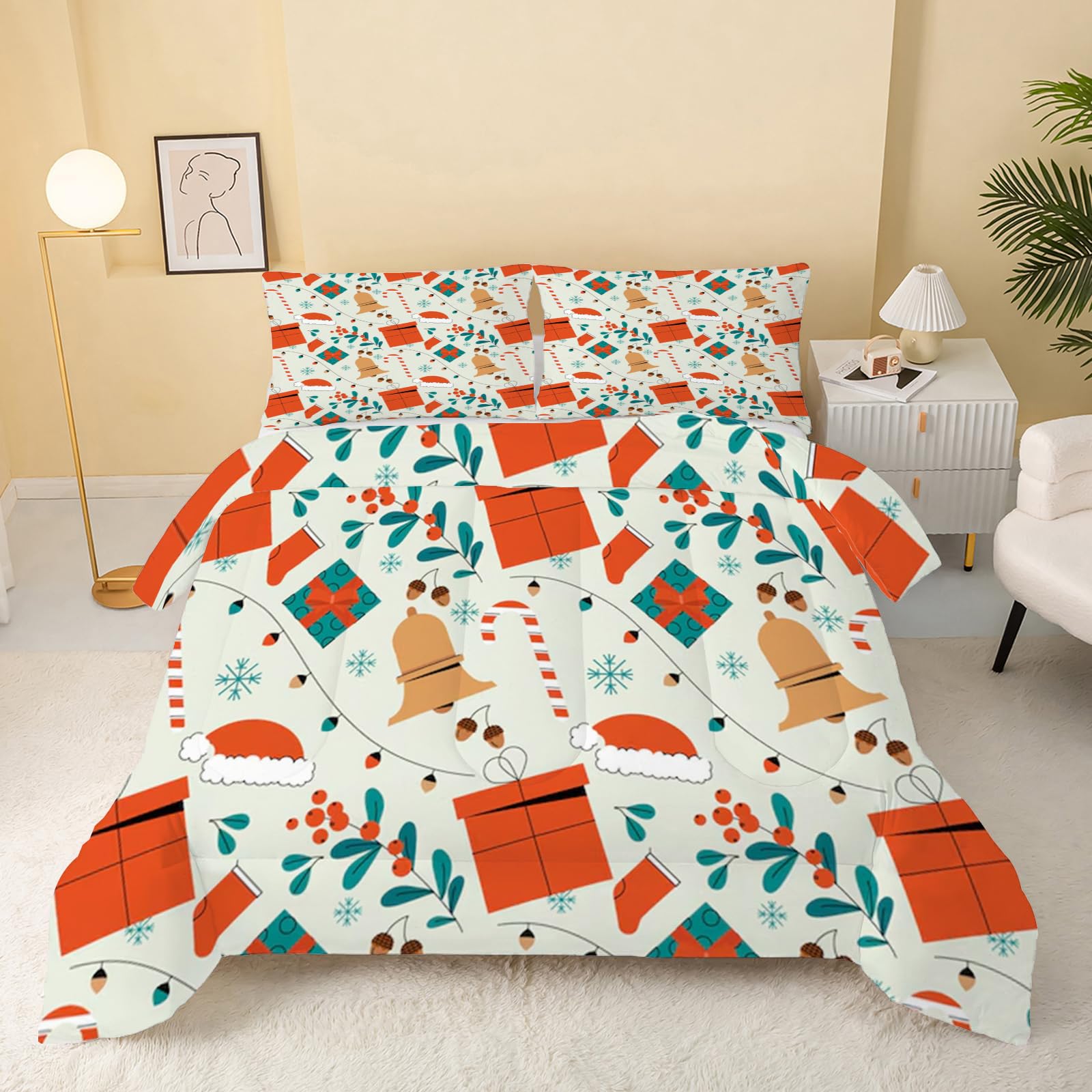 Bettdecke 200x200cm Beige, Winter Bettdecke Ohne Bezug, 4 Jahreszeiten Bettdecke 200x200 Wende-Steppdecke, Warm Weiche Winter Bettdecke Waschbar Steppdecke 200x200 cm + 2 Kissenbezug 80x80cm, Pflanze