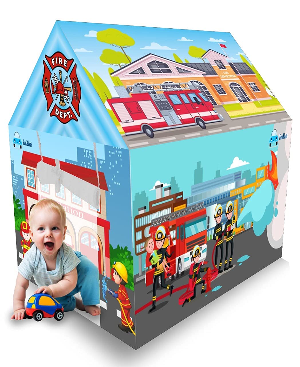 FunBlast Fire Station Tent House for Kids - Play Tent House for Children, Girls and Boys (Red)