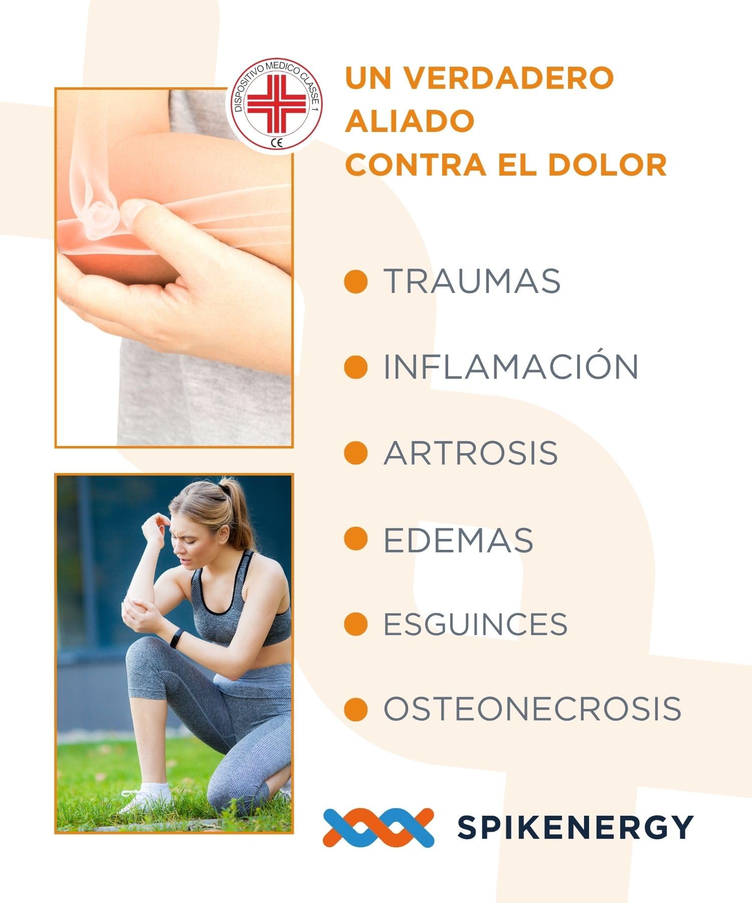 Spikenergy Codera Epicondilitis Hombre, Mujer Electro Magnetoterapia - Codo de Tenista Epicondilitis, Tendinitis, Inflamaciones, Dispositivo Médico Deducible - Made in Italy, Beige S