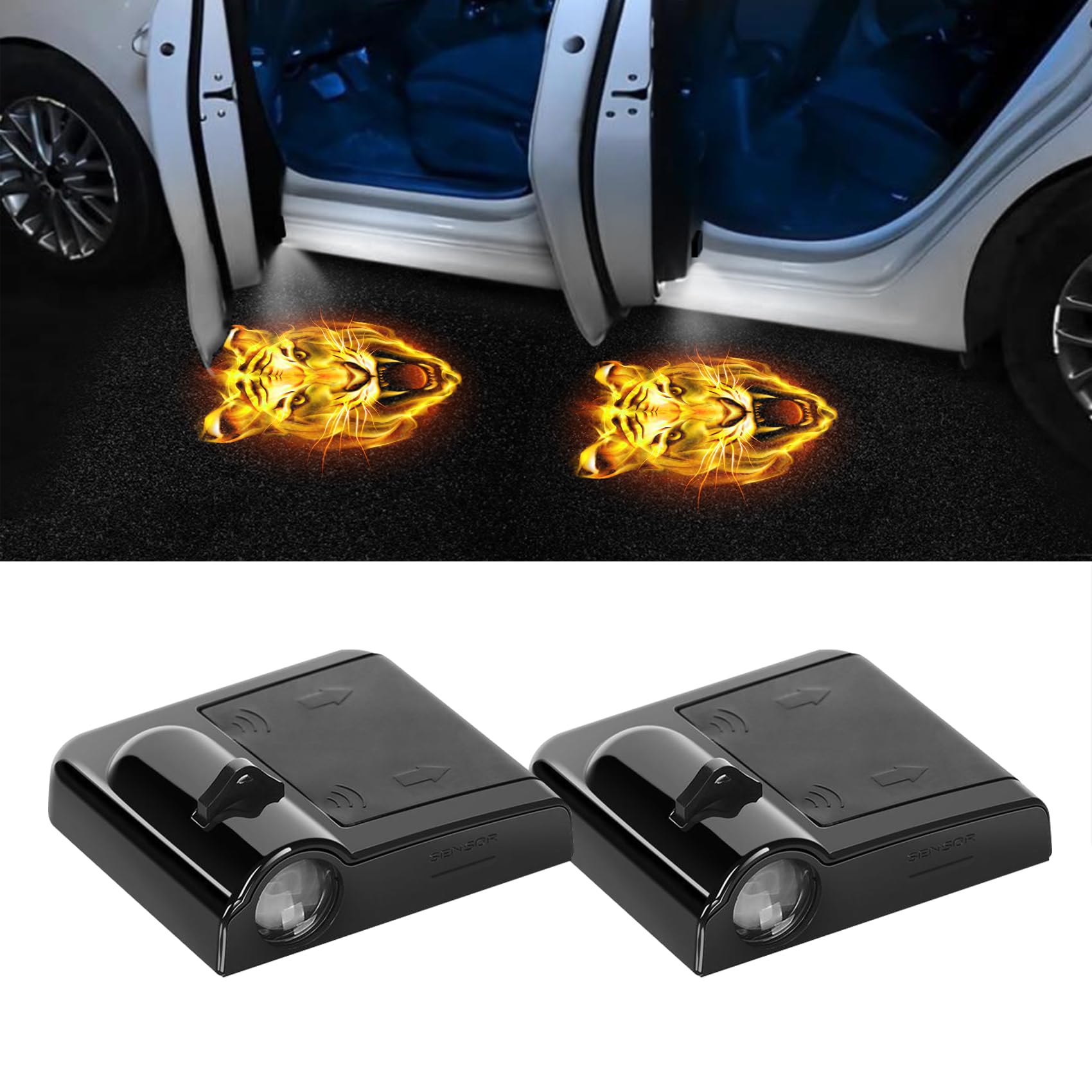 Zufoty 2PCS Car Door Projector LightsCar Door LED Logo ProjectorWireless Courtesy LED LightCar Door Step Welcome LightsLED Car Welcome Light Ghost Shadow Light Universal for Cars Trucks SUVs (Tiger)