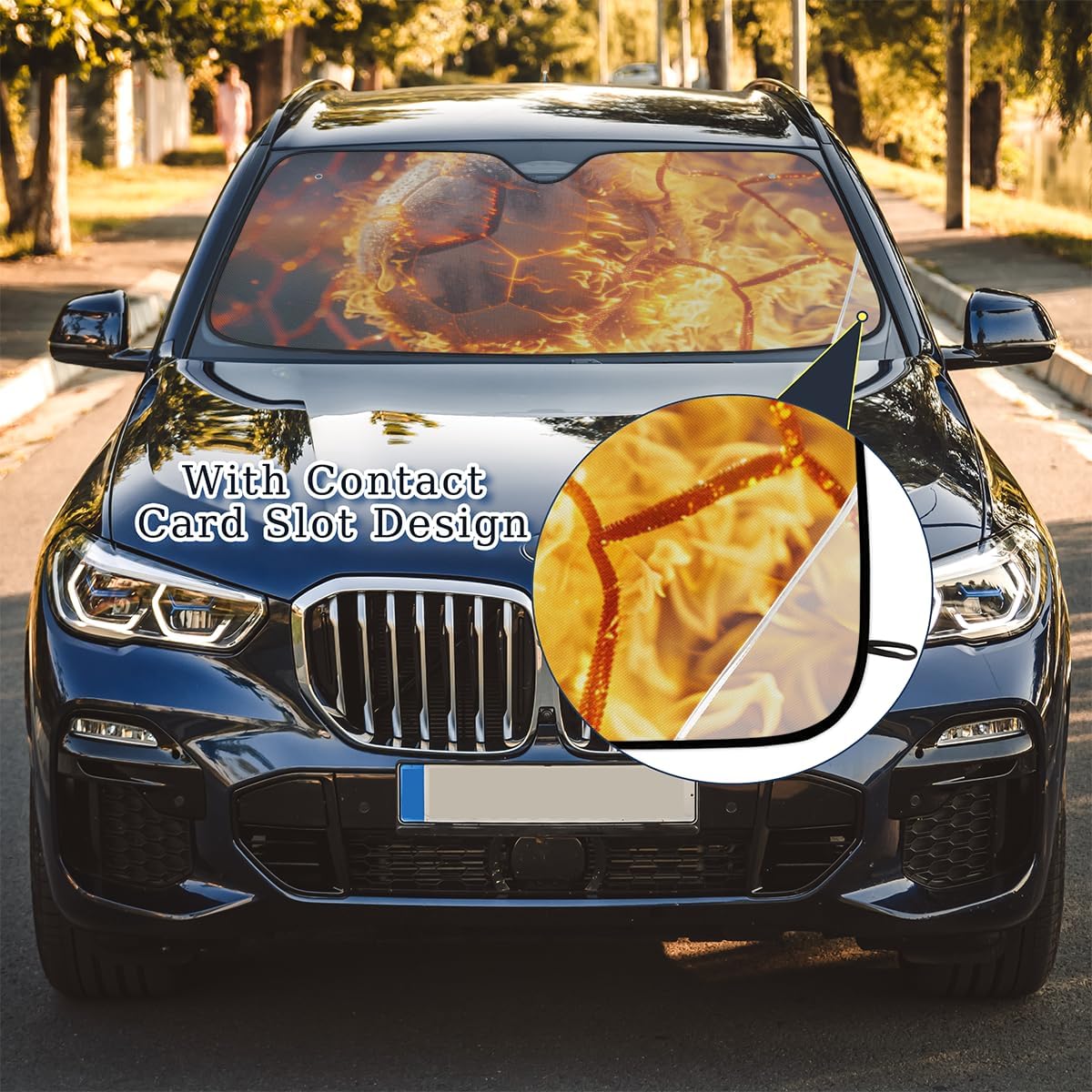 Car Windshield Sunshade,Basketball Fire Windshield Cover,Blocks Heat,Keeps Interior Cool,Universal Fits Cars,SUVs,Trucks,Automotive Sun Screen,Visor Car Accessories for Summer(55x27.5)