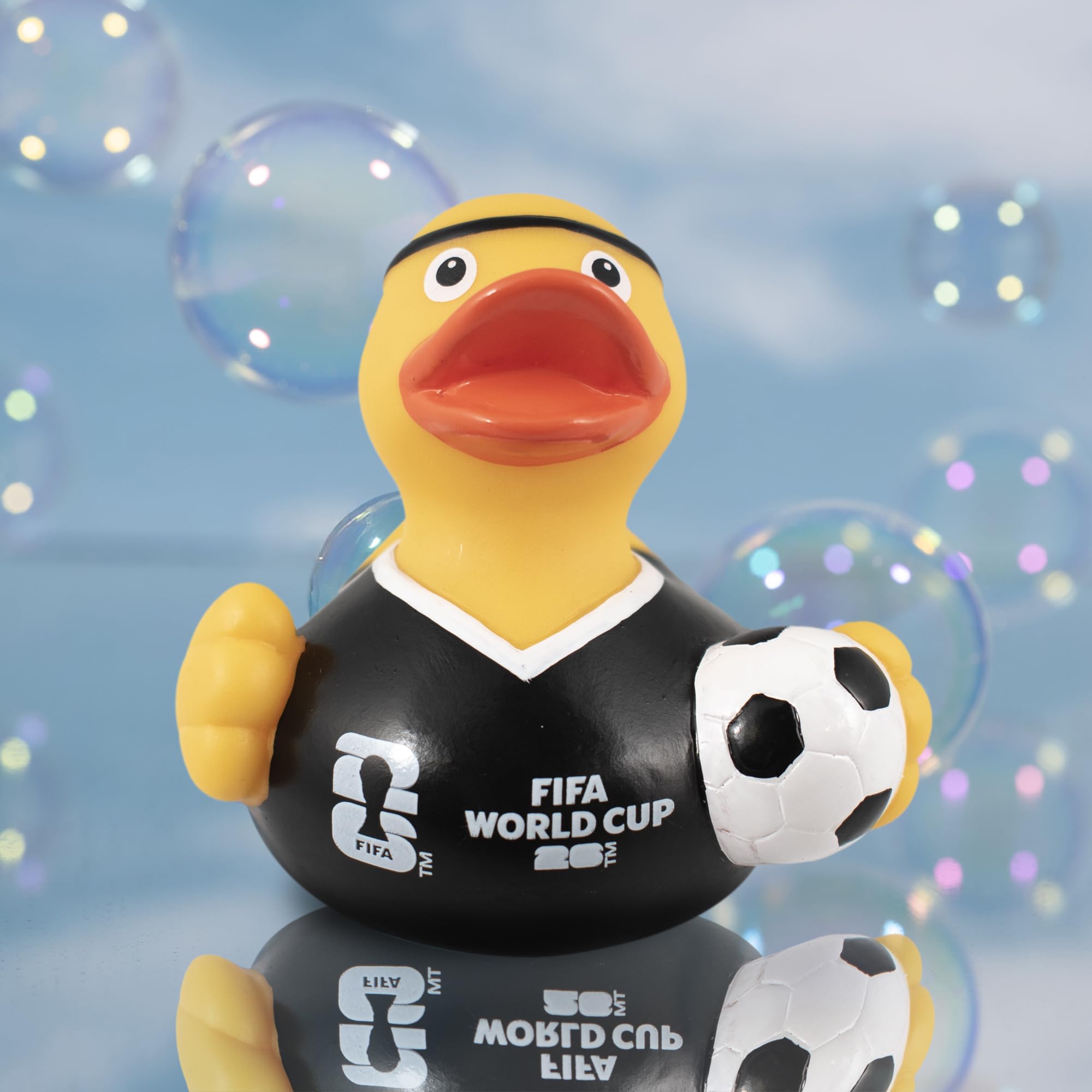 Hy-Pro Officially Licensed FIFA World Cup 2026 Rubber Duck - Bath Toy with Headband & Shirt Holding Ball, Collectible Football Mascot for Supporters, Fun & Nation Pride Display - Yellow - 3