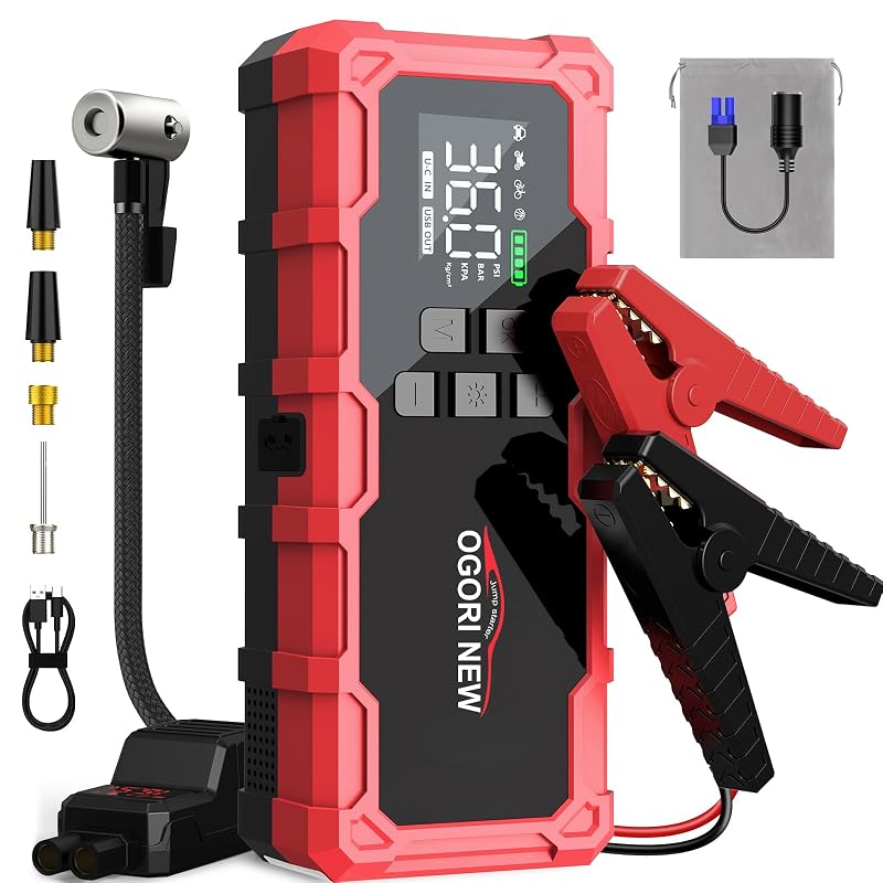 Auxiliar de Partida OGORI NEW 8000 A com Compressor de Ar 26.800 mAh e 150 PSI B18