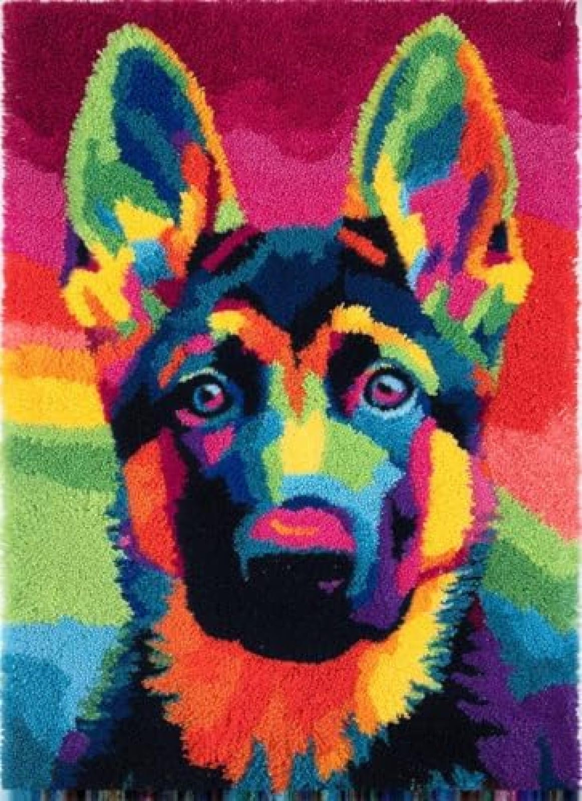 XDEGHUANGSS Latch Hook Rug Kit German Shepherd Dog Puppy Wear Headphone Cushion Cover DIY Craft Set Pre-Printed Mat 38x52cm for Home Decor-2
