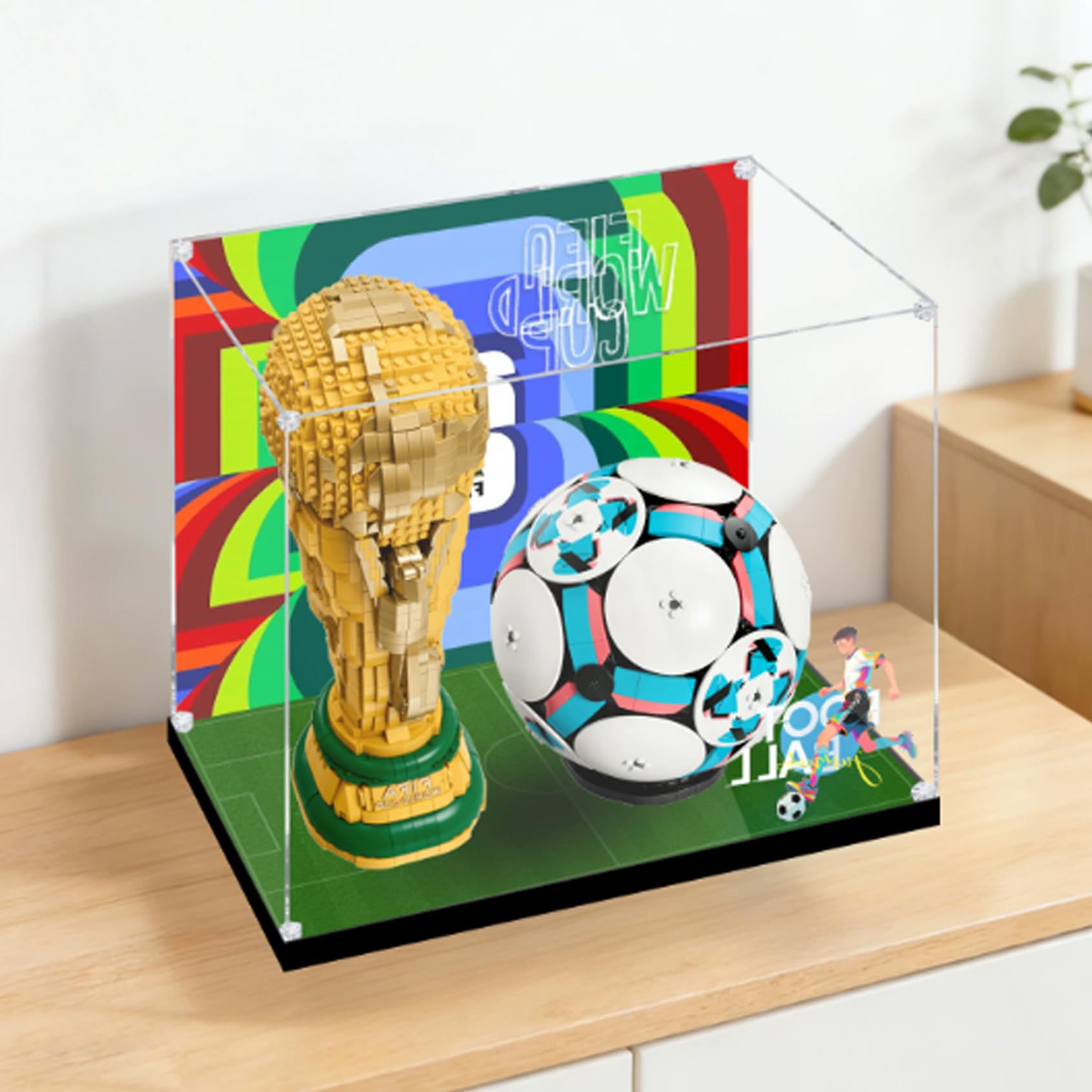 Acrylic Display Case for Lego 43019+43020 World Cup Football+Trophy Building Set, Dustproof Transparent Box - Only Display Case, Display Box Compatible with Lego 43019+43020 (Back Spray A) — image 1