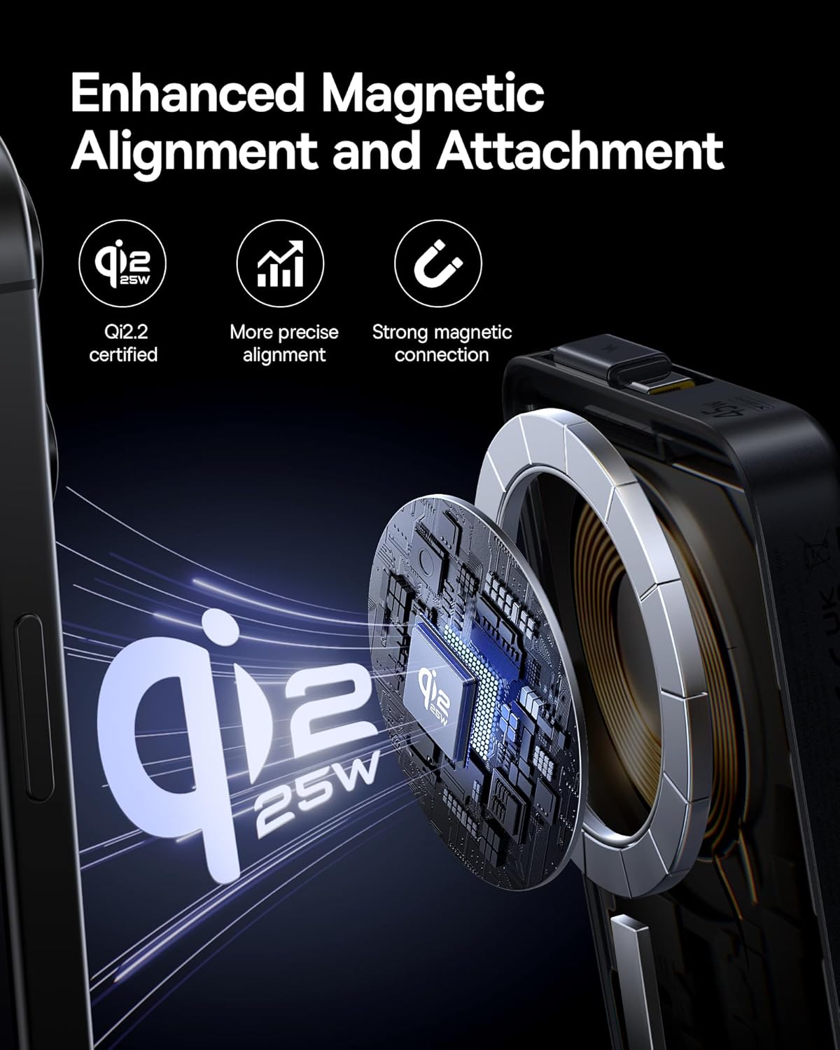 Diagram showing enhanced magnetic alignment for Qi2.2 charging