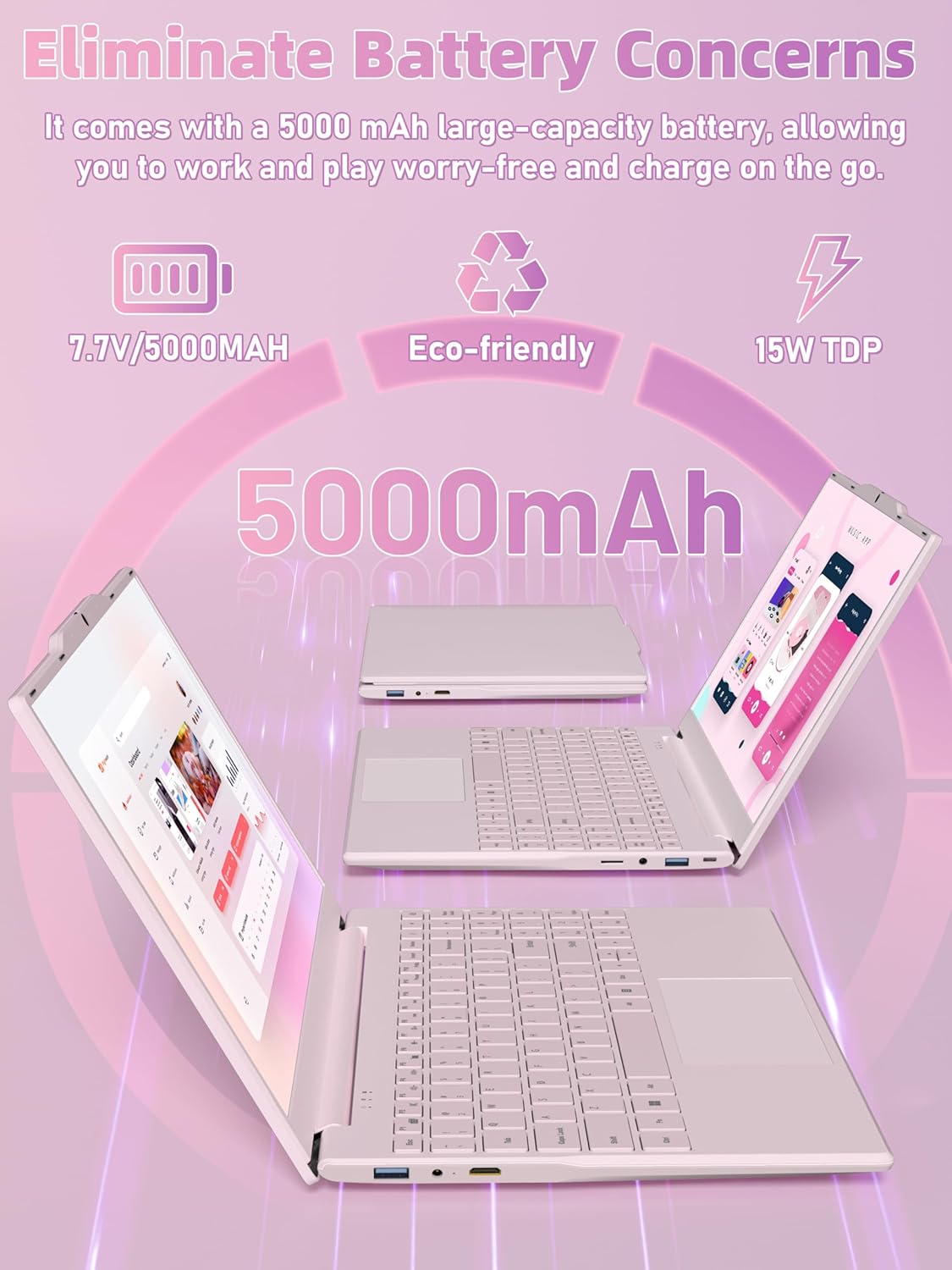 14" Pink Portable Laptop Computer, N5100 CPU,8GB RAM(Up to 64GB Expansion),512GB NVMe SSD,1920P FHD IPS Display,Win 11 Pro,Numeric Keypad,2.4/5G WiFi,BT4.2,for Student and Business