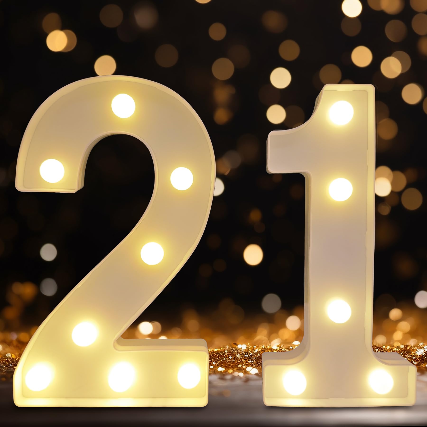 DyingSwan Led Light Up Numbers, 21th Birthday Decorations, Marquee Numbers Lights, Battery Powered Light Up Sign for Sweet 21 Decor Party (White) — image 1