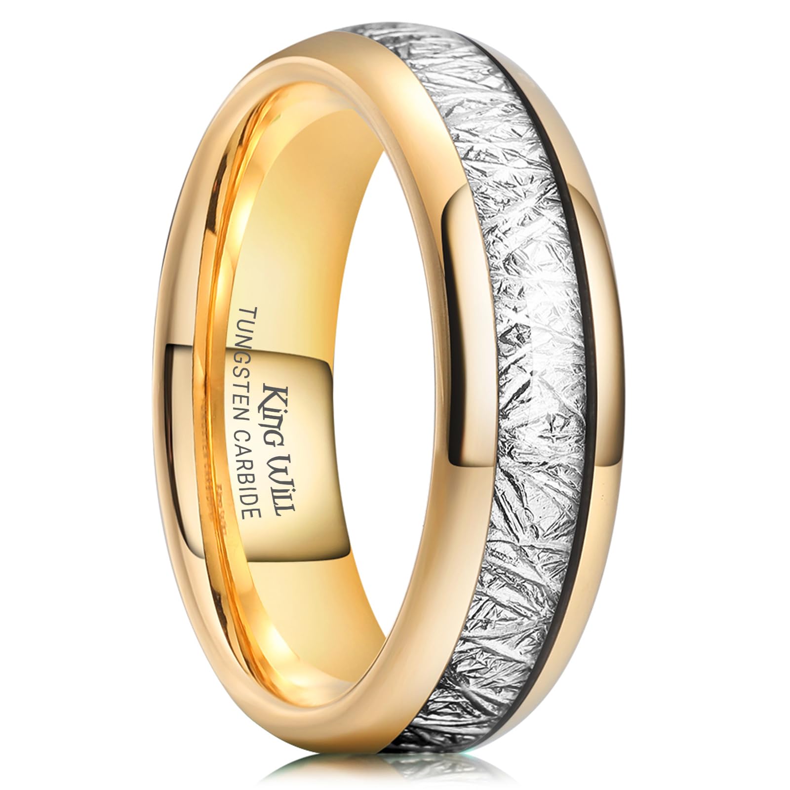 King Will Tungsten Rings for Men Meteorite Carbon Fiber Wood Inlay Mens Wedding Engagement Band Domed Polished