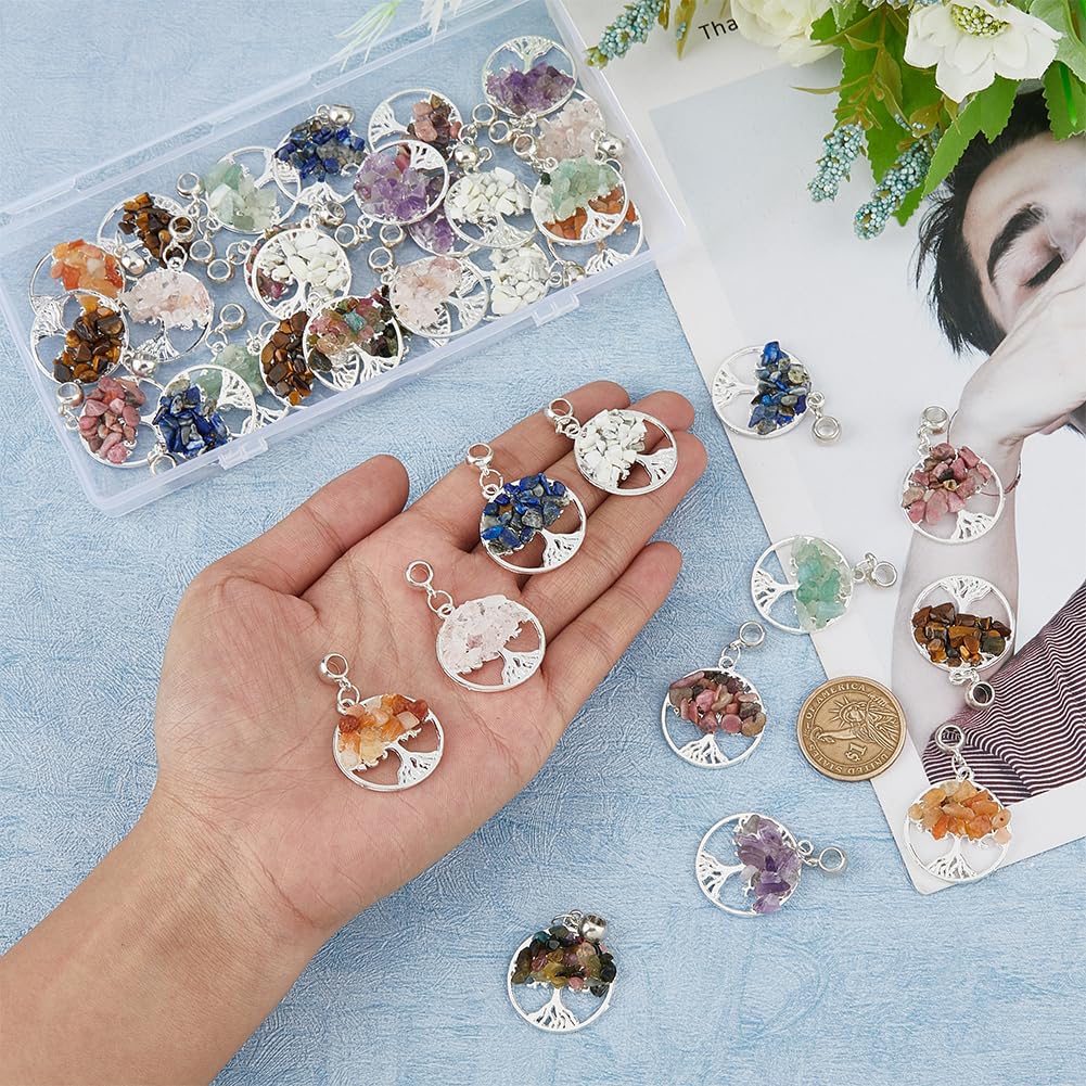 SUPERFINDINGS 36Pcs Tree of Life Pendants, 9 Colors Natural Stone Chakra Crystal Gemstone Charms for Earring Bracelet - Image 3