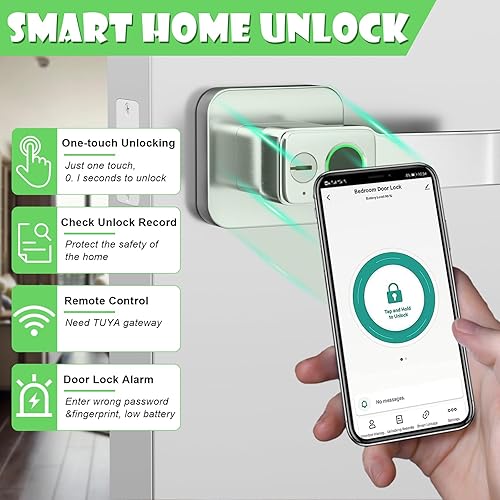 Miniatura 4 de FITNATE Cerradura de puerta de huellas dactilares con control de aplicación, cerradura de puerta de entrada sin llave con asa, perilla de puerta
