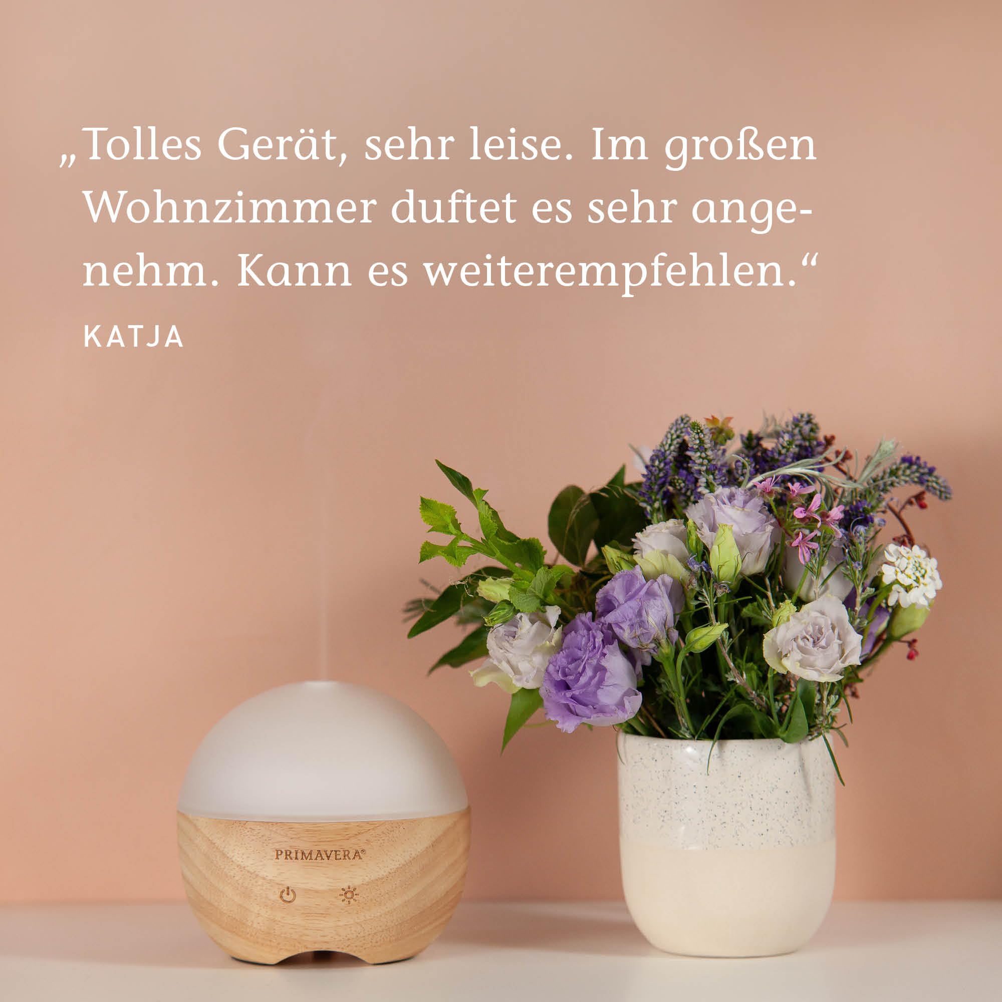 PRIMAVERA Aroma Vernebler Woody – elektrische Duftlampe, Diffuser, Raumduft – Aromatherapie – 4 Betriebsmodi im Dauer- und Intervallbetrieb