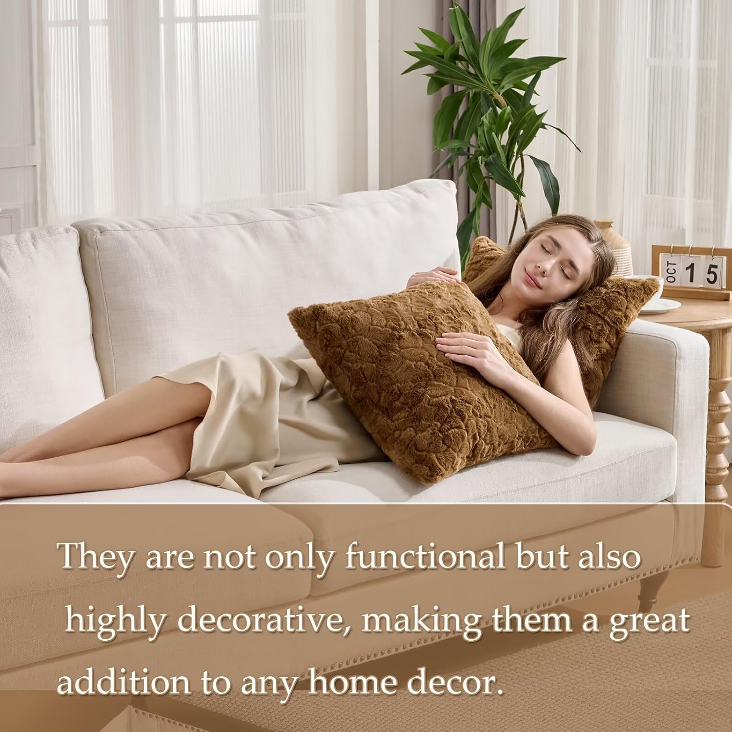 Faux Fur Fluffy Pillow Cases,Set of 2 Decorative Throw Pillow Cover,Ultra Soft Furry Pillow Covers,Fuzzy Decorative Pillowcases for Bed Couch Sofa-Brown-20 * 26inch