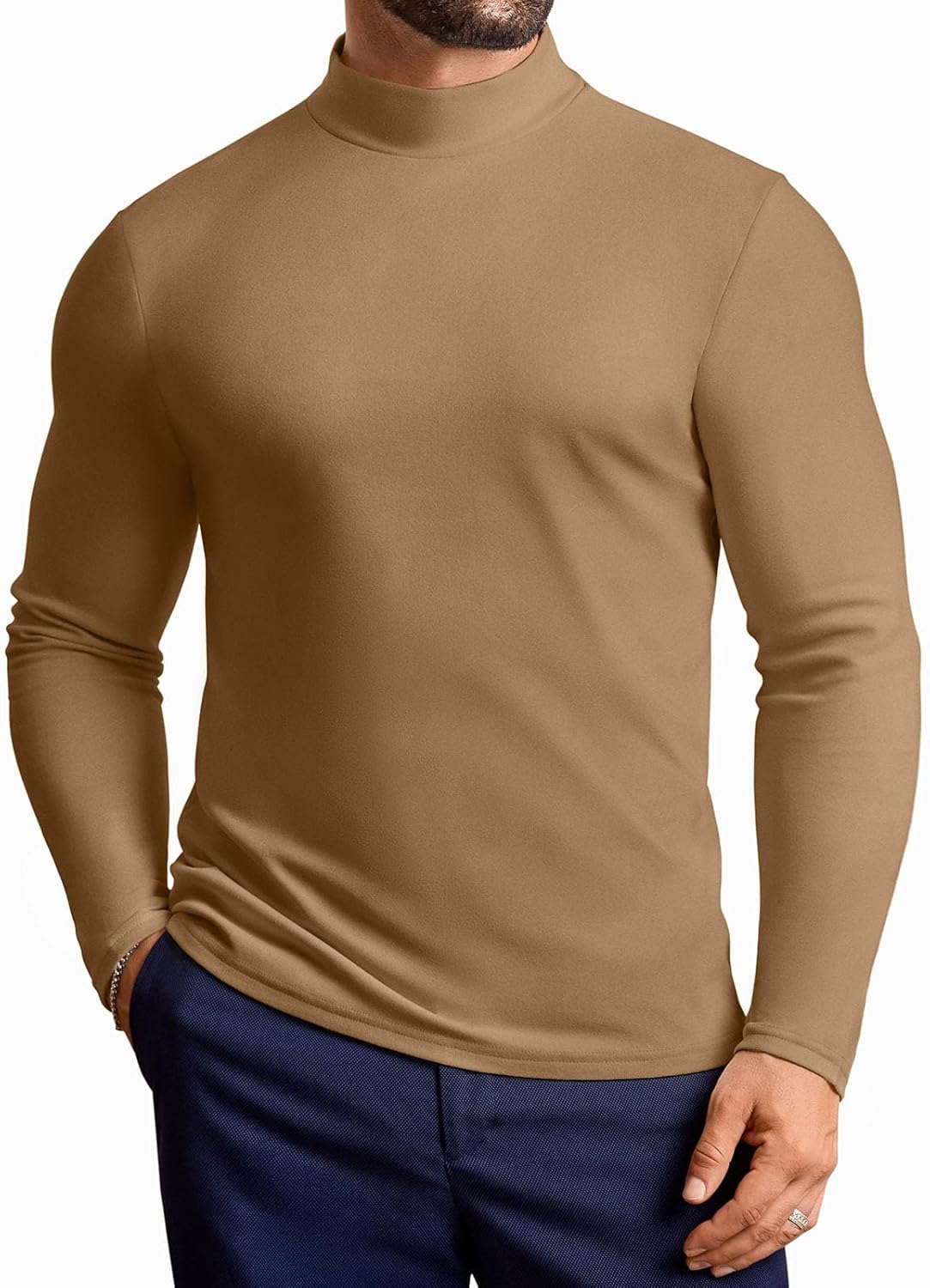 Vssjavun Mens Mock Turtleneck Long Sleeve Shirts Casual Slim Fit Undershirt Lightweight T-Shirt for Outdoor & Business
