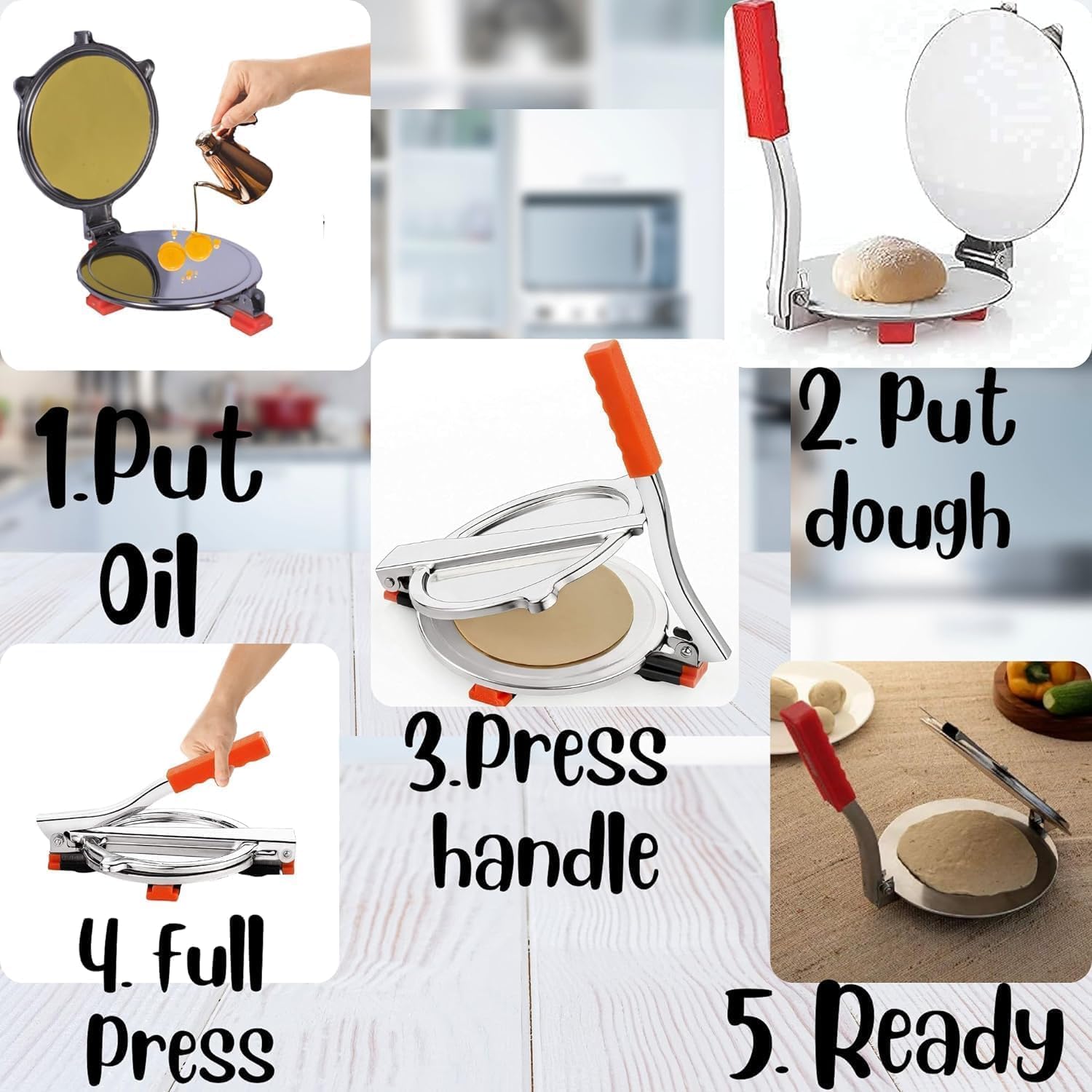 Stainless Steel Roti & Puri Maker Press - Manual Hand Press -3