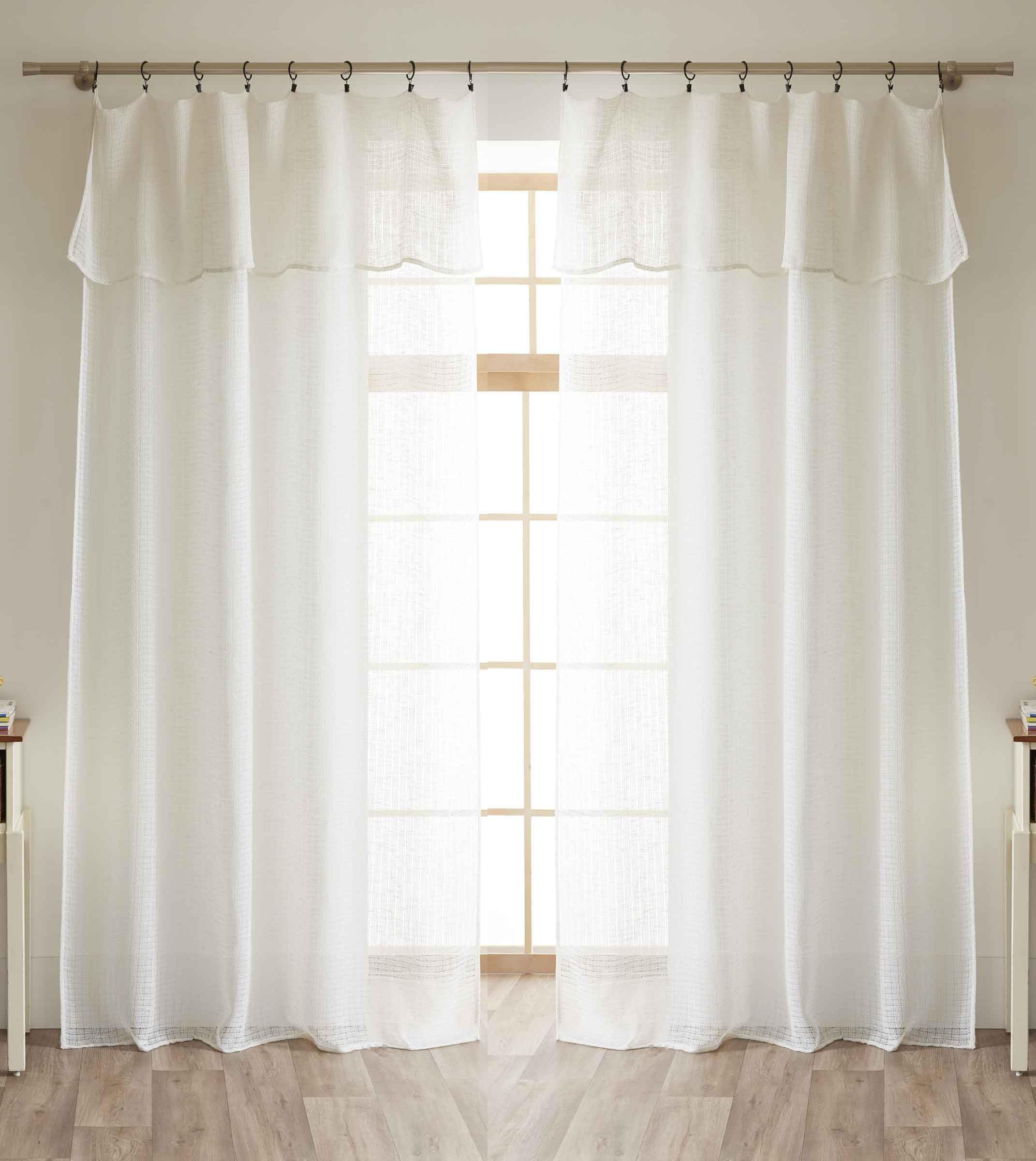 Lot de 2 voilages Ajustables + 8 Anneaux Pince 140 x 270 cm Effet Maille Freya Le Fil d'Ariane (Ivoire)