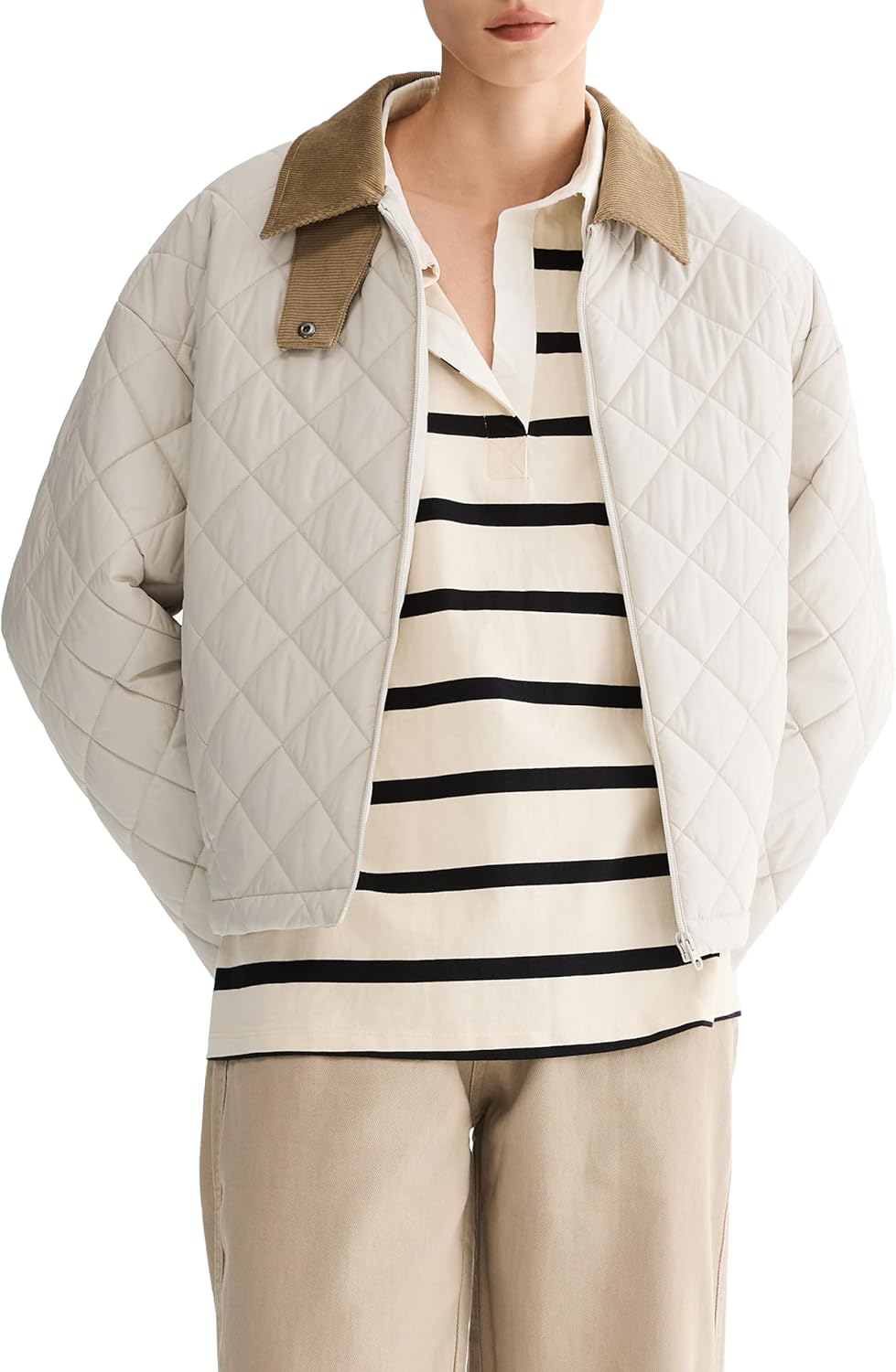 Orolay Women's Quilted Lightweight Puffer Jacket Zip Up Cropped Padded Coat Casual Outerwear with Pockets