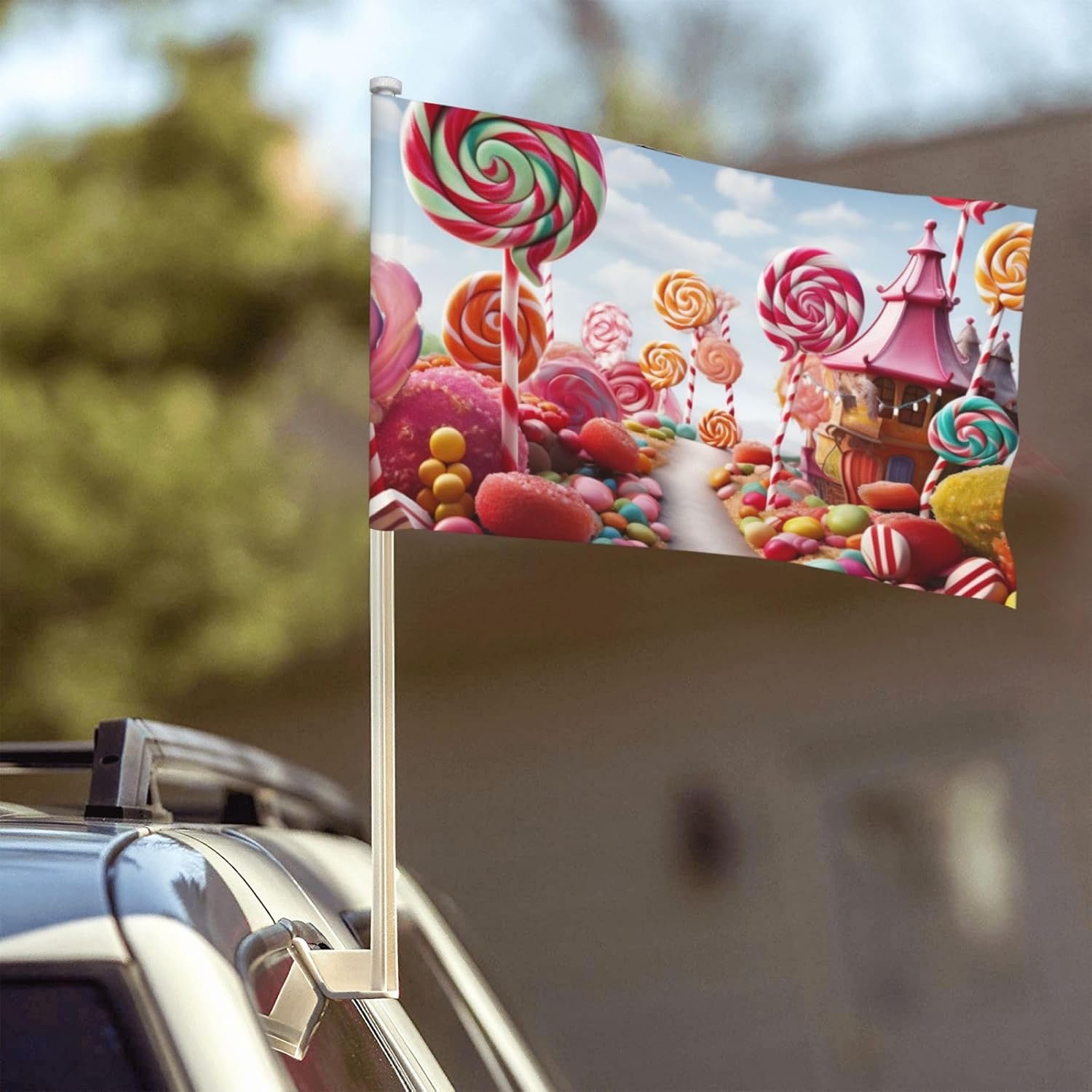 Sweet Candy Backdrop Car Flags 12"X18" Double Sided Fade Resistant Car Window Clip Flag Double Stitched Mini Handheld Flag Banner For Most Vehicle Window
