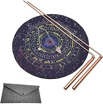 Dowsing Rod, Dowsing Rod, Copper, Copper Set of 2 Dowsing Rods + Dowsing Rod Pendulum + Fortune Telling Mat
