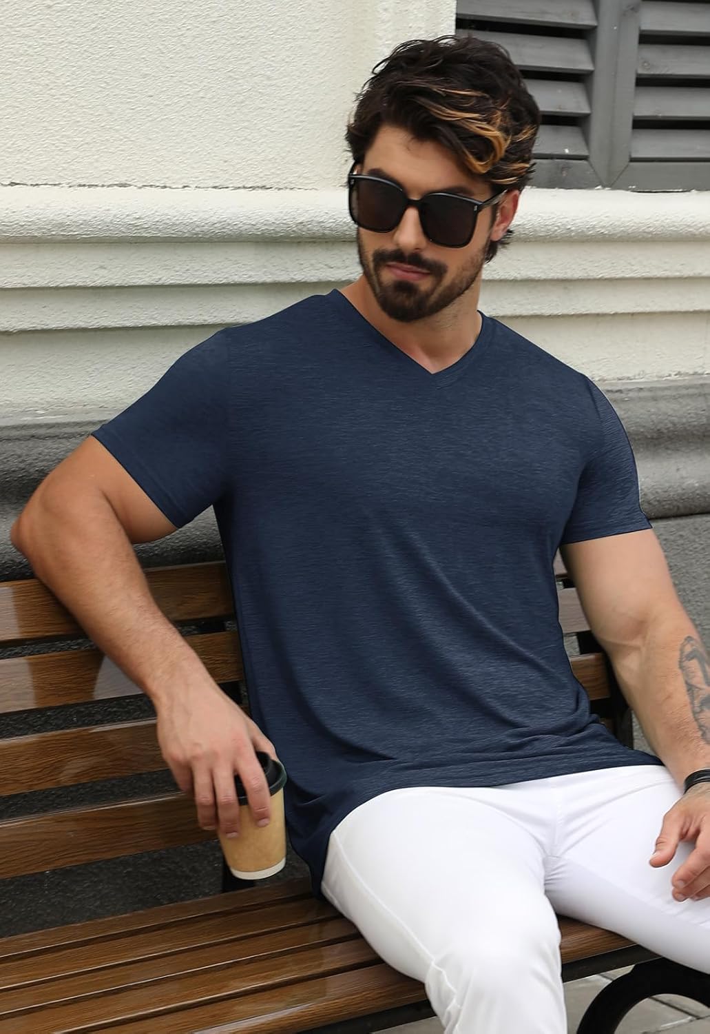 KESIHAN Men's T Shirts V Neck 2 Pack Tees Breathable Everyday Essential Casual Tops - Image 6