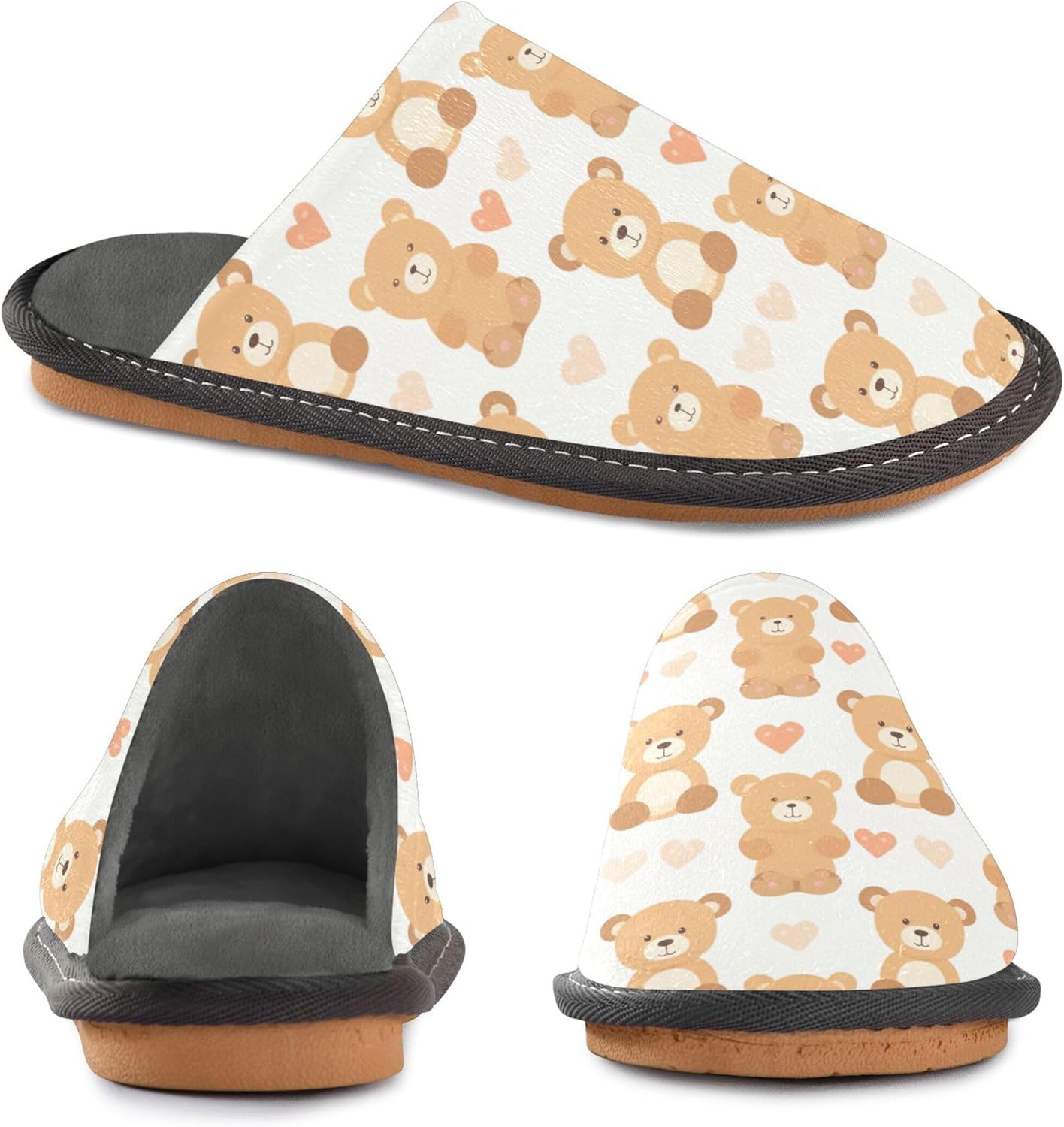 Cute Bear Heart House Slippers – Cozy Fuzzy Slippers for Guests, Washable & Disposable, Perfect for Shoeless Home, Spa & Hotel Use A112978
