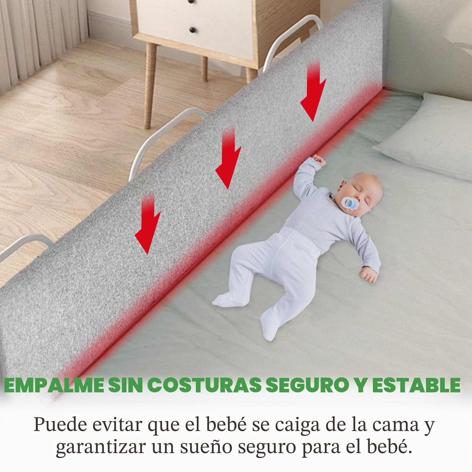 Froadp Barandillas Cama para Niños Pequeños Altura Regulable Protección del Borde de la Cama con Cremallera y Cierre a Presión Protector de Cama Portátil Accesorios de Cuna (180cm, Gris Lino)