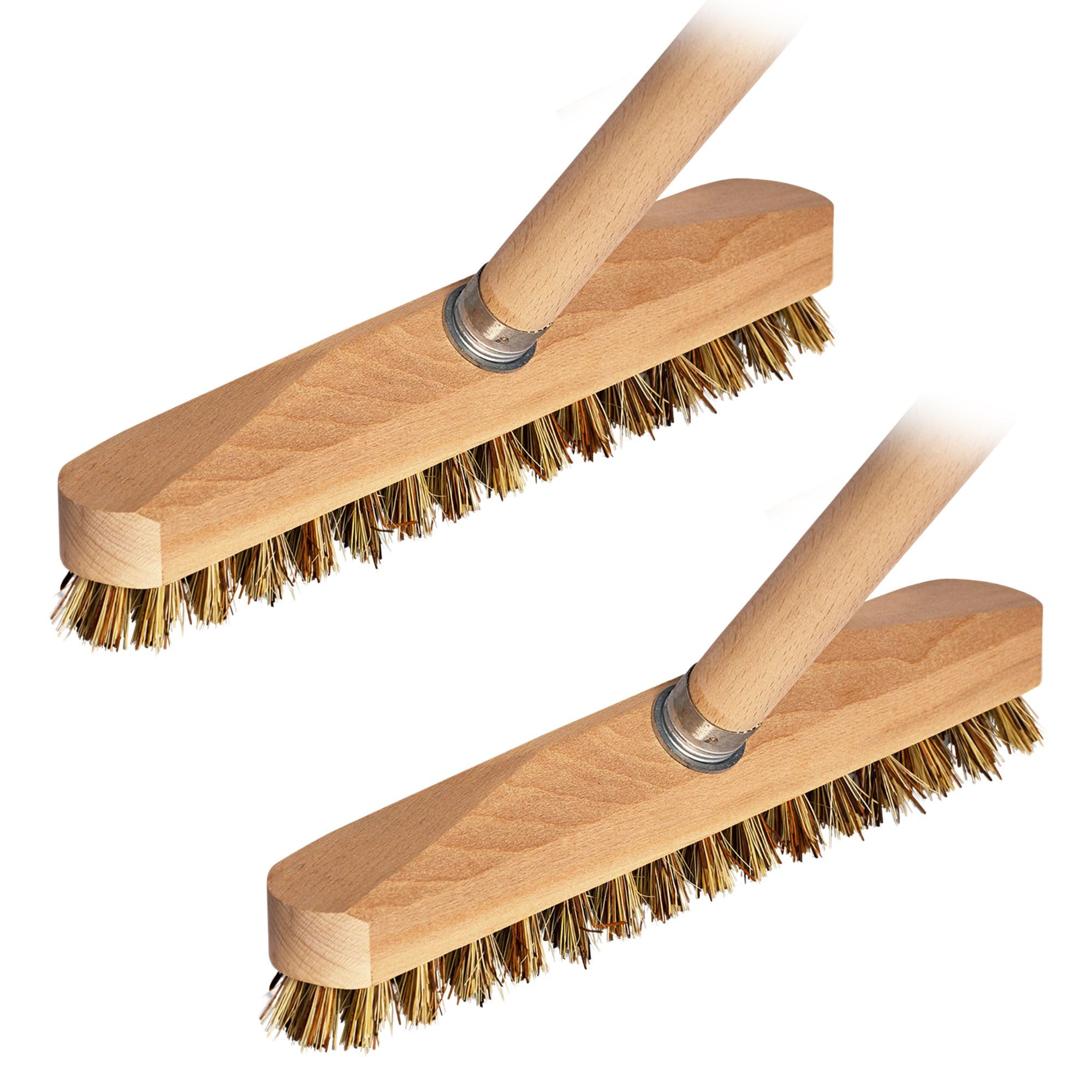 Novaliv 2 limpiaparabrisas de madera estable con cerdas de plástico con rosca y mango de madera | Cepillo de suelo Union | Ideal para limpiar balcón, terraza, jardín, interior y exterior