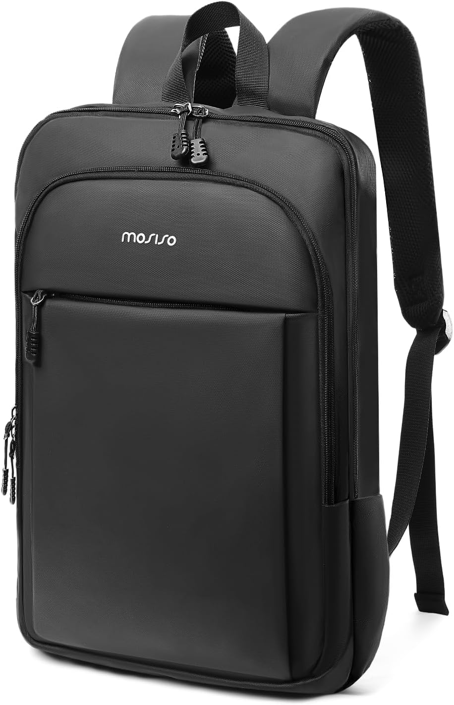 MOSISO Laptop Backpack for Men 15.6 inch, Slim Lightweight Compact Laptop Bag for College Work Business Office Travel, Waterproof Commute Rucksack Bag Casual Daypack with Luggage Strap, Black
