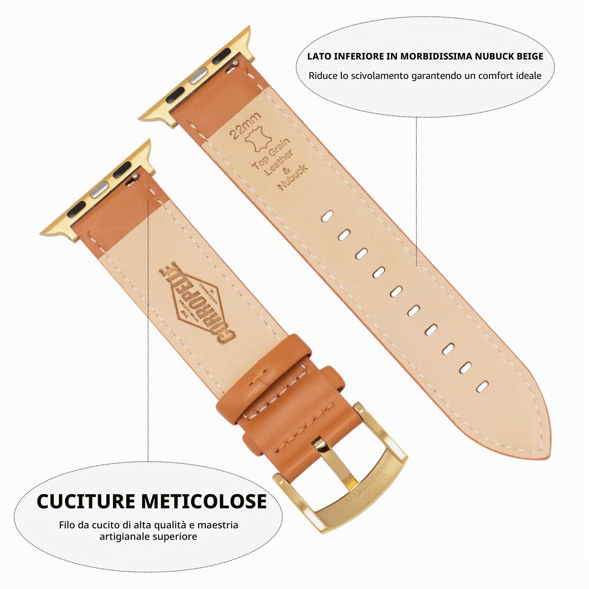 Cinturino Pelle Compatibile con Apple Watch 49mm 46mm 45mm 44mm 42mm 41mm 40mm 38mm, Elegante Cinturini Orologi Ricambio Vera Pelle per iWatch 11 10 9 8 7 6 5 4 3 2 1 Ultra3 2 1 SE3 2 1