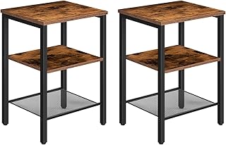 Set of 2 Side Tables, 3-Tier End Tables with Adjustable Shelf, Industrial Nightstands for Small Space in Living Room, Bedroom and Balcony, Stable Metal Frame, Rustic Brown BF12BZ01
