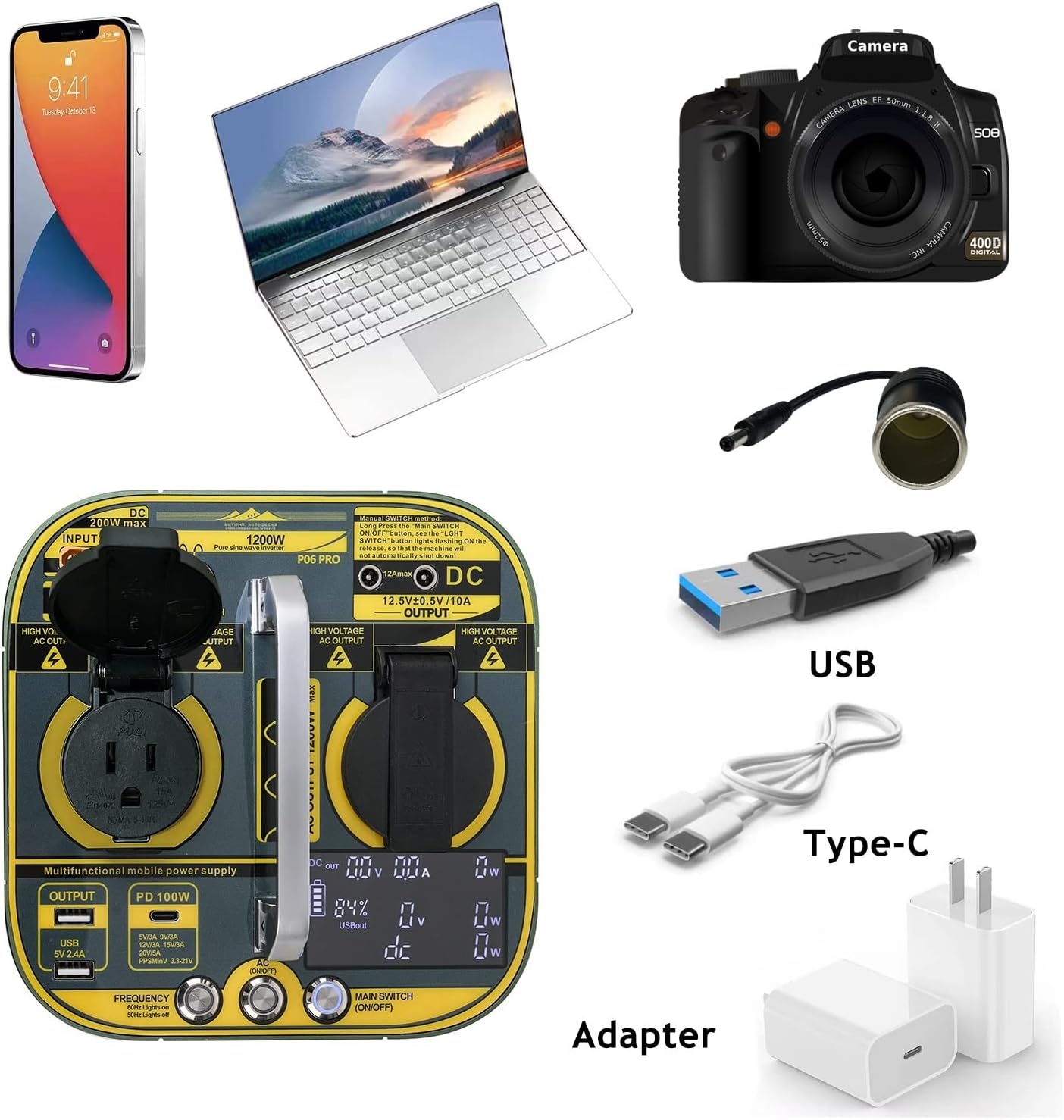 isitac outdoor mobile power 1200w power bank portable with ultra bright led power station