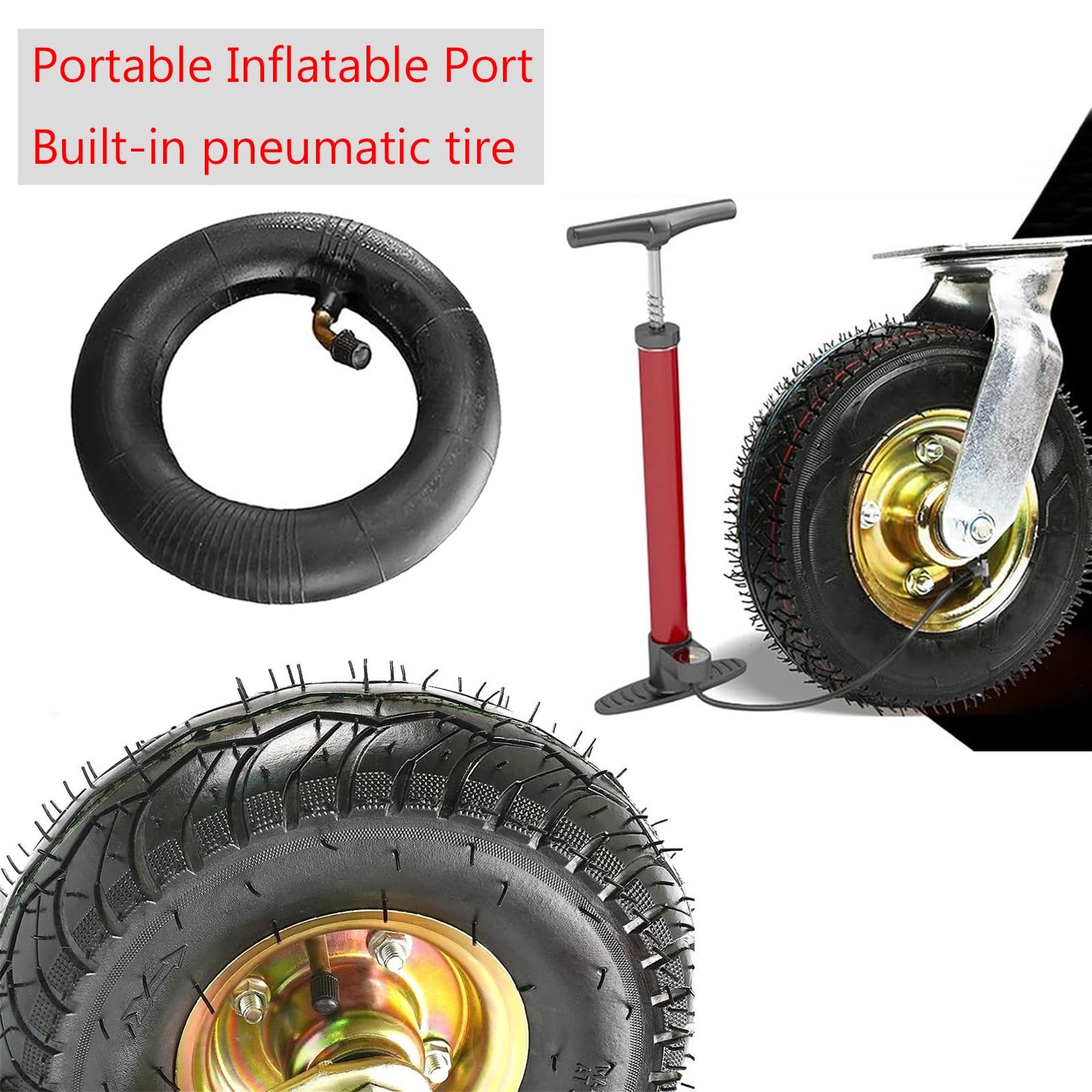 Luftreifen Gummi Lenkrolle, Schwerlastrollen, 2 Lenkrollen + 2 Bockrollen, Möbel Industrierollen Pannensichere Ø15/20/25cm, Tragkraft 150Kg, Für Trolleys, Transportroller, Werkbank Rollen(15cm)
