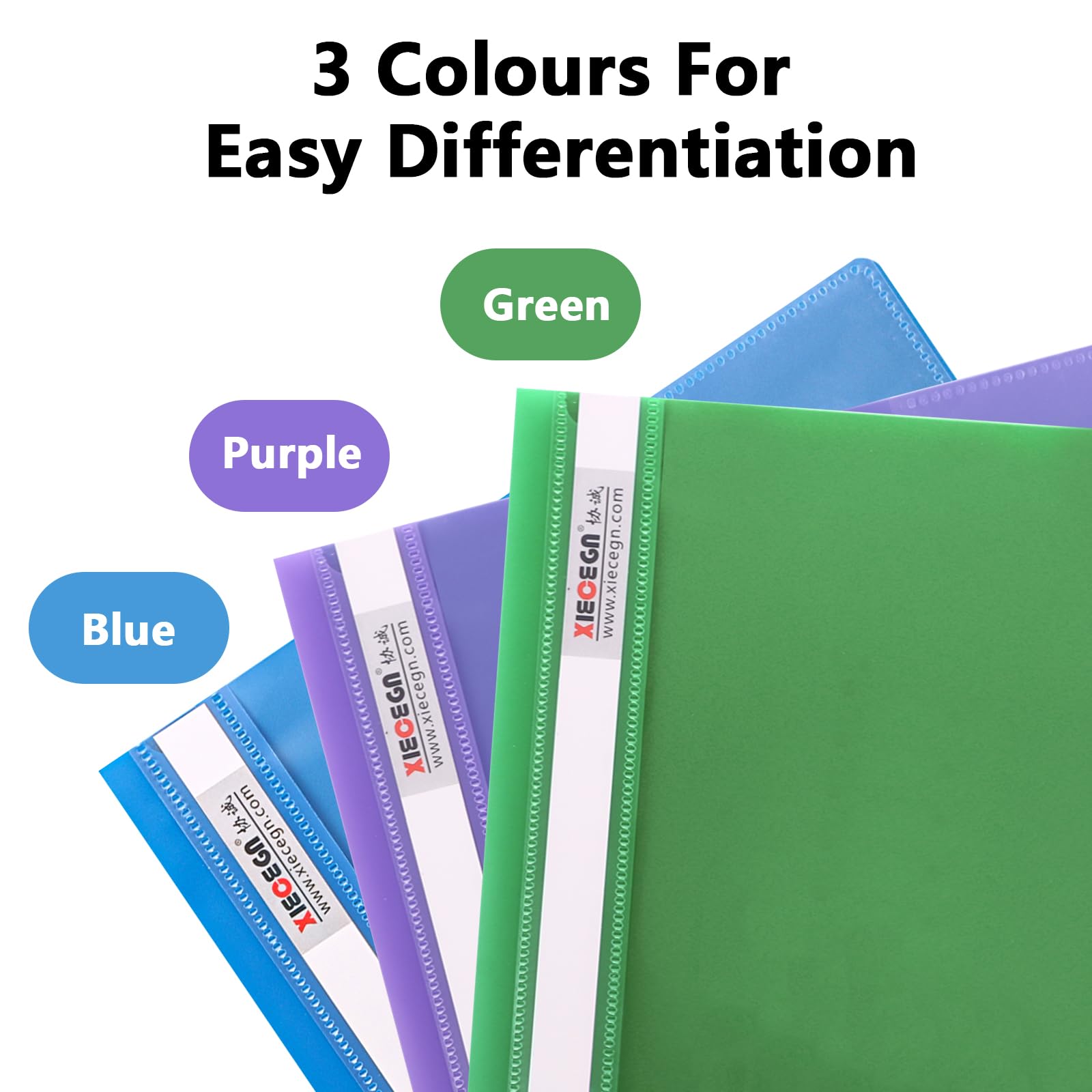 CYEER 36Pcs A4 Project Folder, Plastic Presentation Folders A4 Report Document Organiser Holder with Clear Cover and 2 Prongs, 3 Colours - Image 3