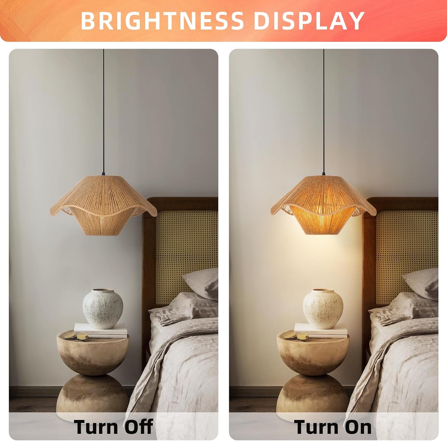 Arturesthome Woven Pendant Lighting,Boho Hanging Lamp Adjustable Rustic Farmhouse Chandelier Rattan Lamp Shade for Kitchen Living Room Bedroom 15.74"