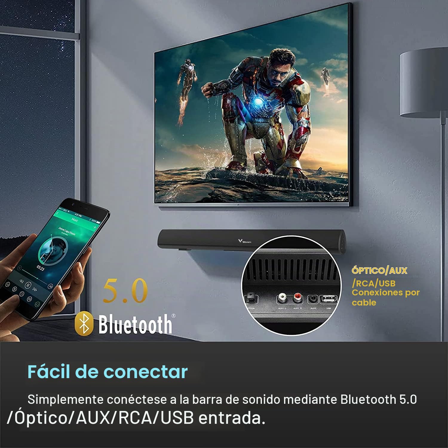 Zeerkeer Barra de Sonido para TV,80W Barra de Sonido con Subwoofer Bluetooth 5.0 Sonido Tecnología DSP Envolvente 3D Soundbar Home Cinema Compatible con Óptica y Audio USB/HDMI ARC/AUX in USB
