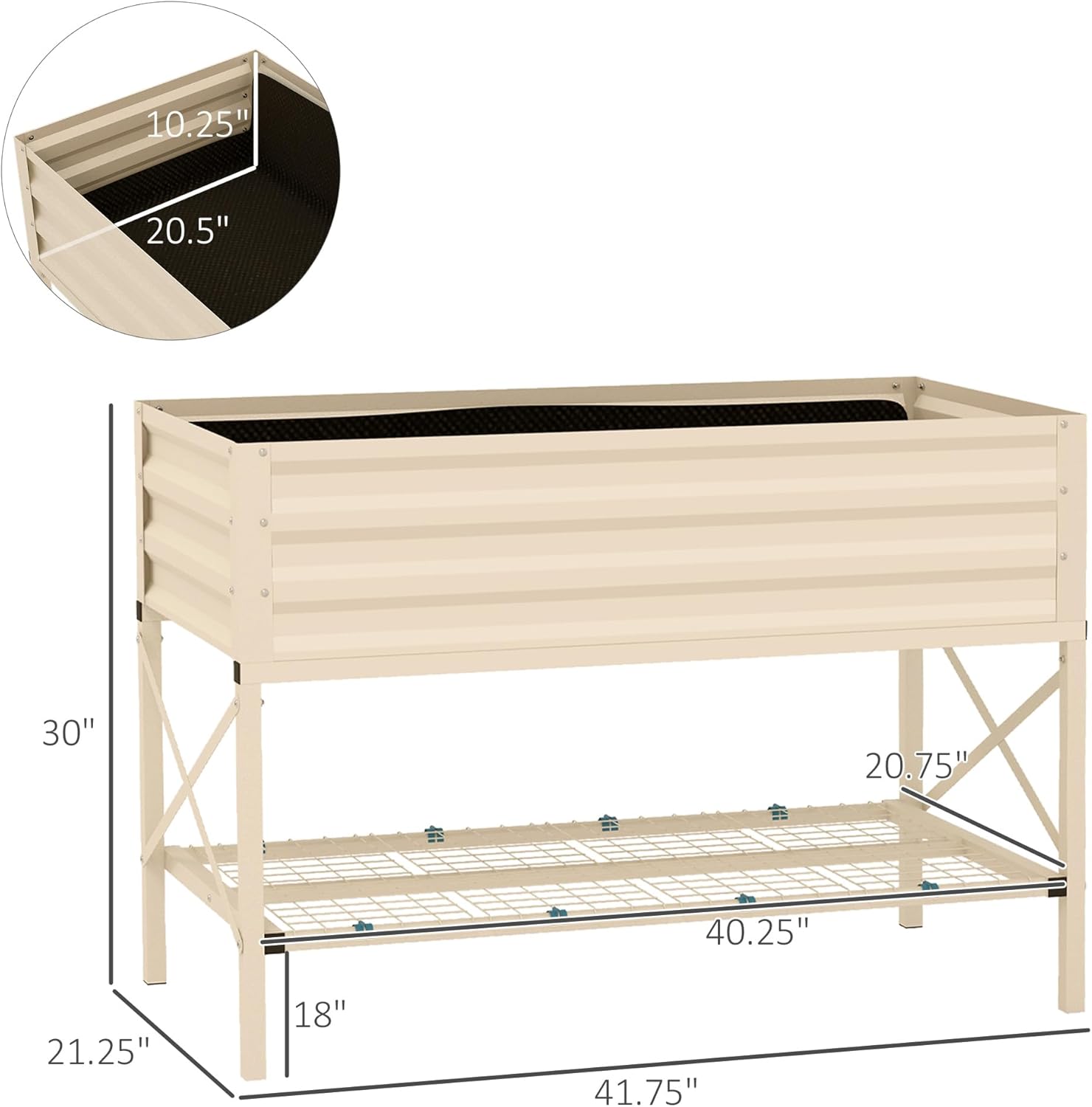 Cream Elevated Vegetable Garden Bed with Shelf - Raised Planter Box for Back Pain Relief