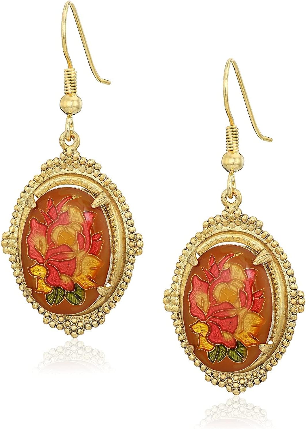 1928 Jewelry Classic Floral Oval Stone Drop Earrings