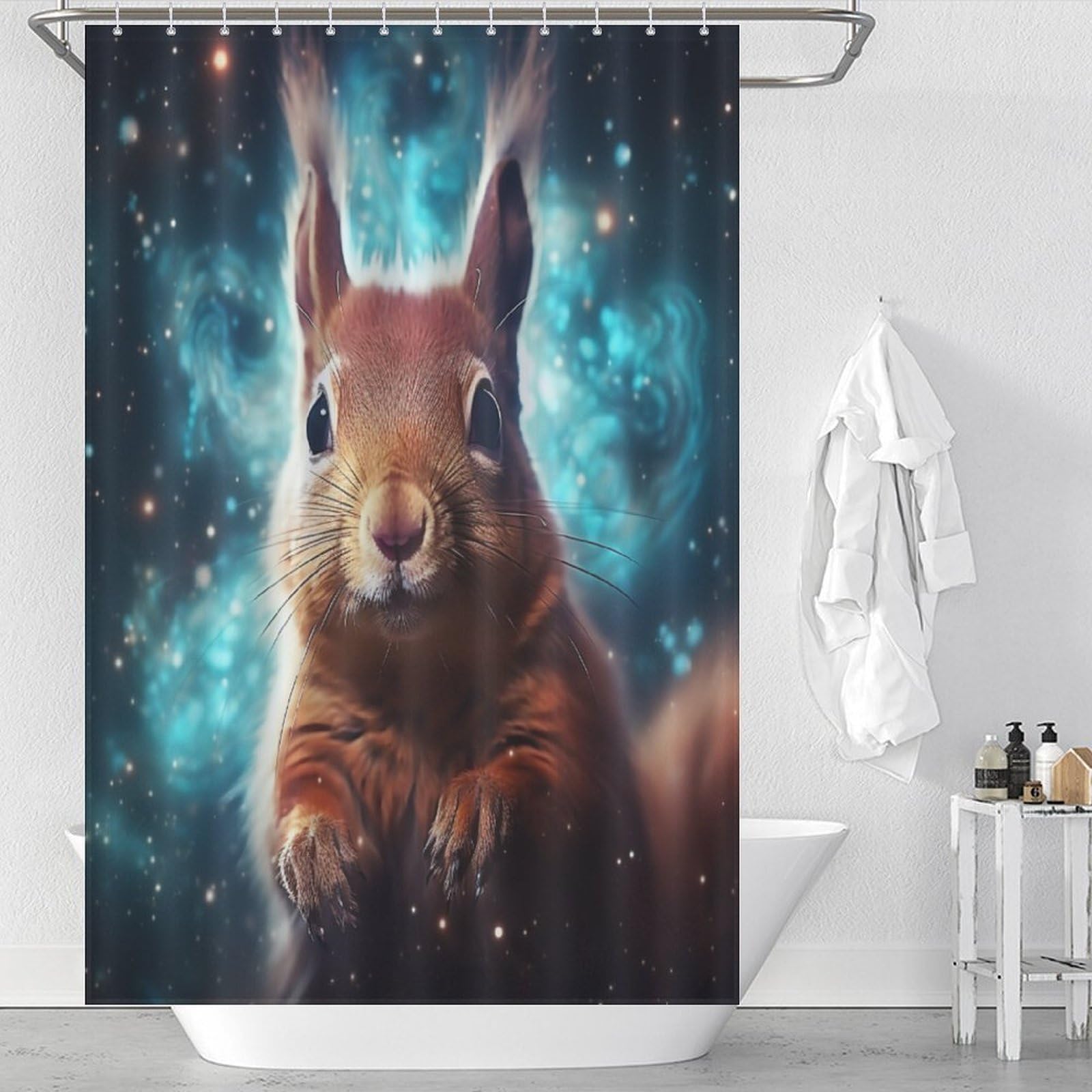 Rideau de douche écureuil imperméable pour baignoire 122x183 cm