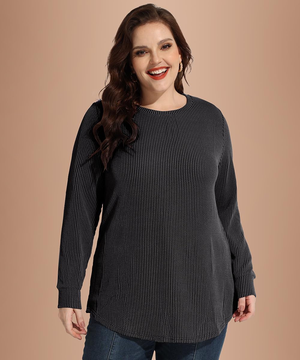 RITERA Womens Plus Size Fashion 2024 Long Sleeve Tops Crewneck Knitted Casual Loose Pullover Shirts XL-5XL - Image 4