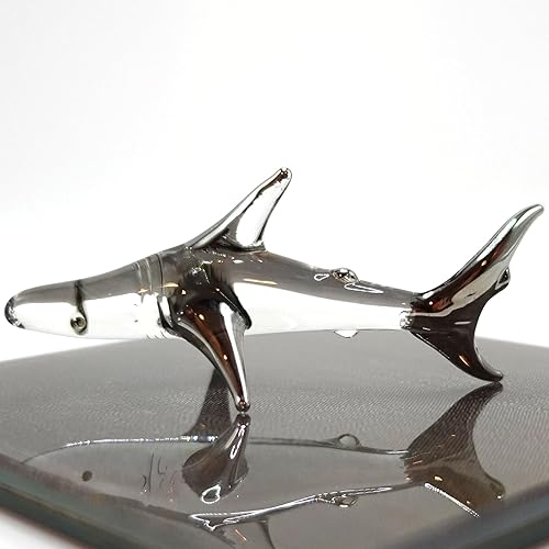 Miniatura 5 de Tiburón miniatura diminutas figuras animales soplado a mano arte de vidrio Mar regalo coleccionable Decorar (plata)