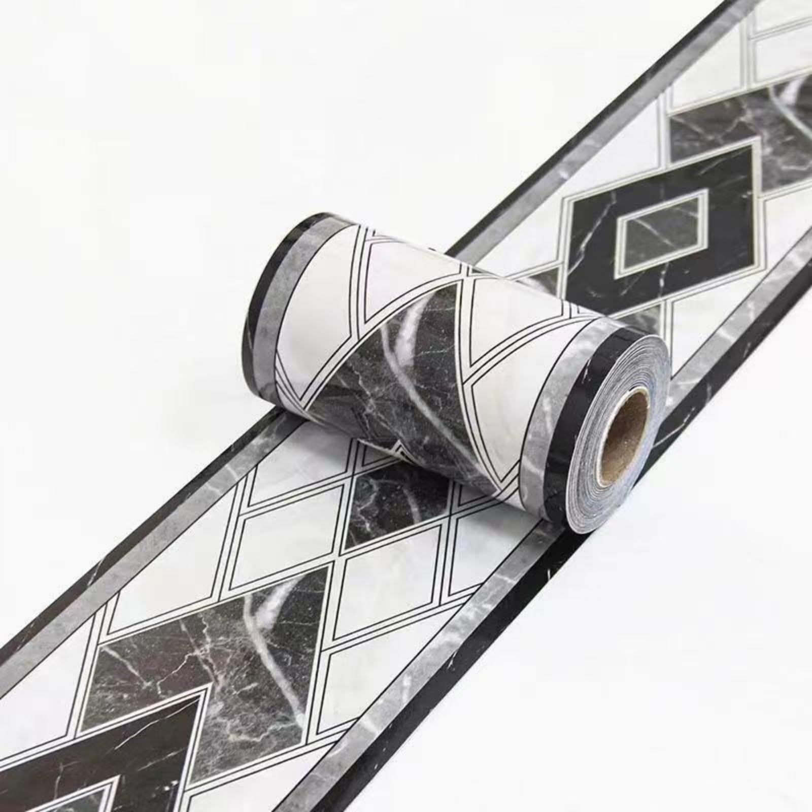 Visitryl Black Modern Marble Black And White Wallpaper Border Self Adhesive Wall Tiles Decorative, Peel And Stick Wall Border Bathroom Stickers 10Cm X 1000Cm