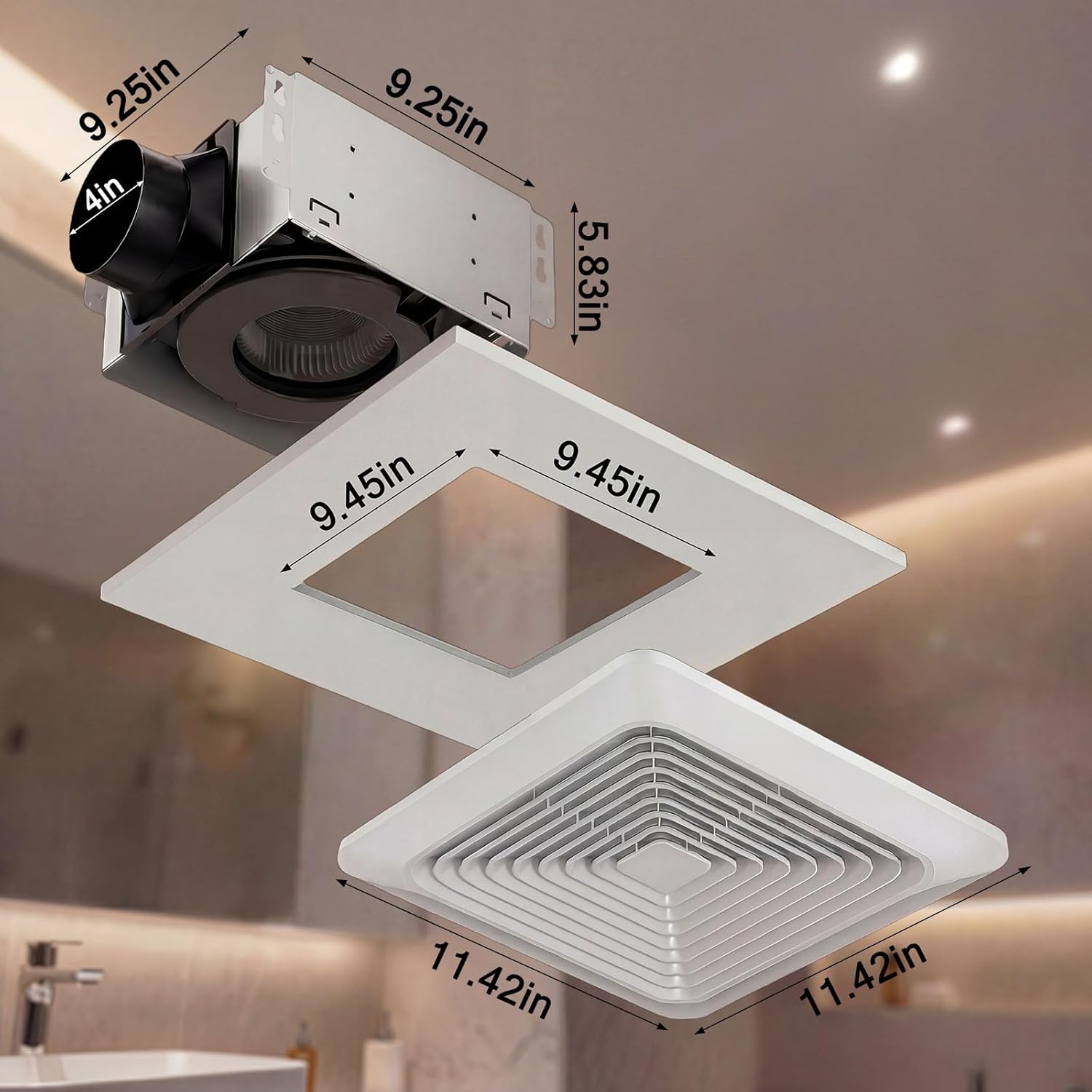 Fitop Bathroom Exhaust Fan 130CFM 1.5 Sones Ultra Quiet Ceiling Mounted – No Attic Access Required, Easy Installation, High Airflow Ventilation Fan for Bedroom, Laundry, Kitchen & Bathroom