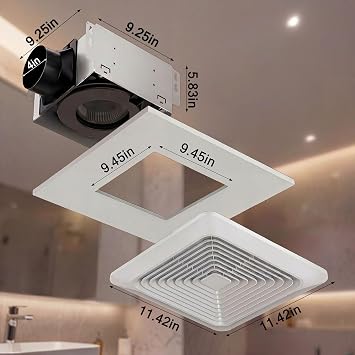 Fitop Bathroom Exhaust Fan 130CFM 1.5 Sones, Ceiling Opening 9.45 9.45 | Ultra Quiet Ceiling Mounted No Attic Access Required, Airflow Ventilation Fan for Bedroom, Laundry, Kitchen & Bathroom