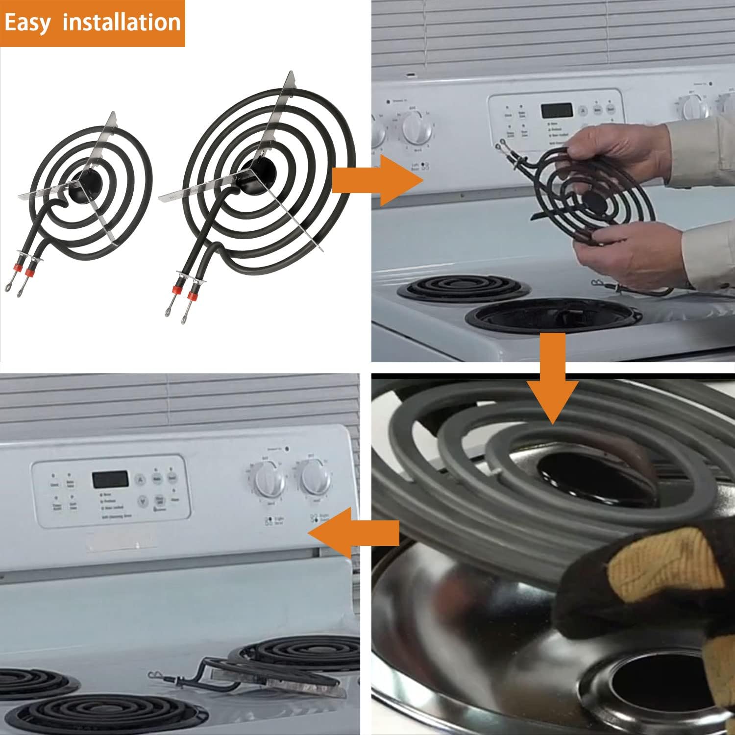 SP22YA Electric Range Burner Surface Element by Beaquicy - Replacement for G-E Hot-point Ken-more Ranges/Stoves - Includes 1 WB30X253 8-Inch and 3 WB30X254 6-Inch Burners