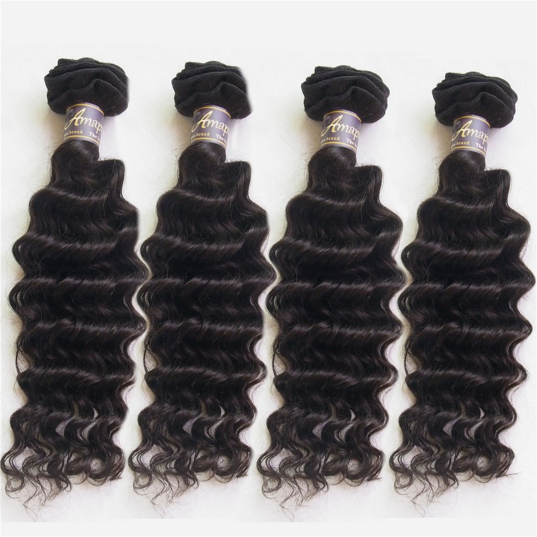 Amapro(TM)12~28 Inch Grade 7A Weft Virgin Brazilian Deep Wave Hair 100% Real Human Virgin Hair Extension 4 Bundles Natural Color (18 20 22 22)