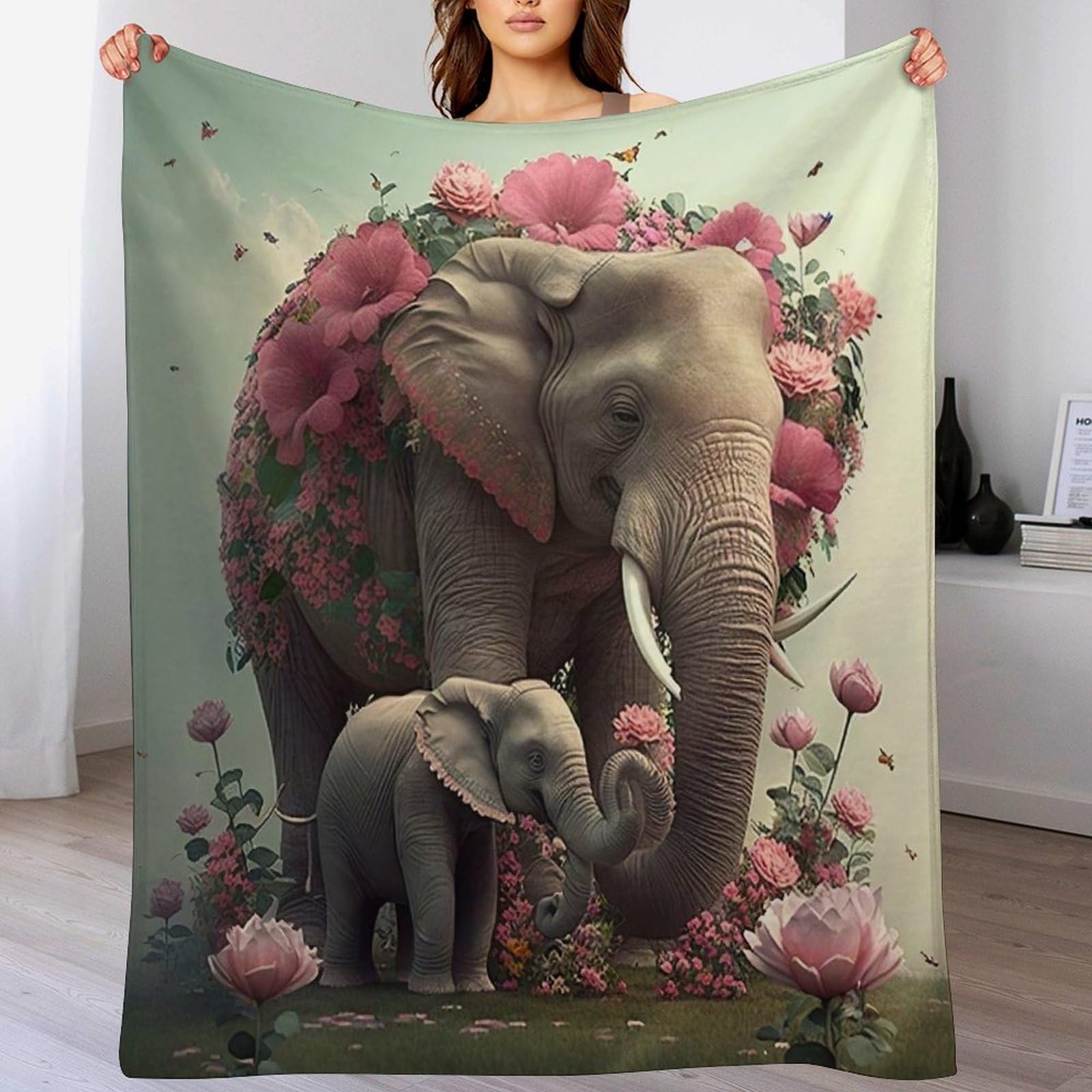 Couvre-lit éléphant en flannel 100x130cm : jeté de lit doux et pratique pour canapé