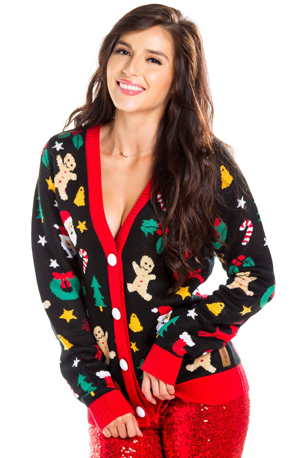 Tipsy Elves Women’s Cookie Cutter Ugly Christmas Sweater – Cute Christmas Cardigan Female