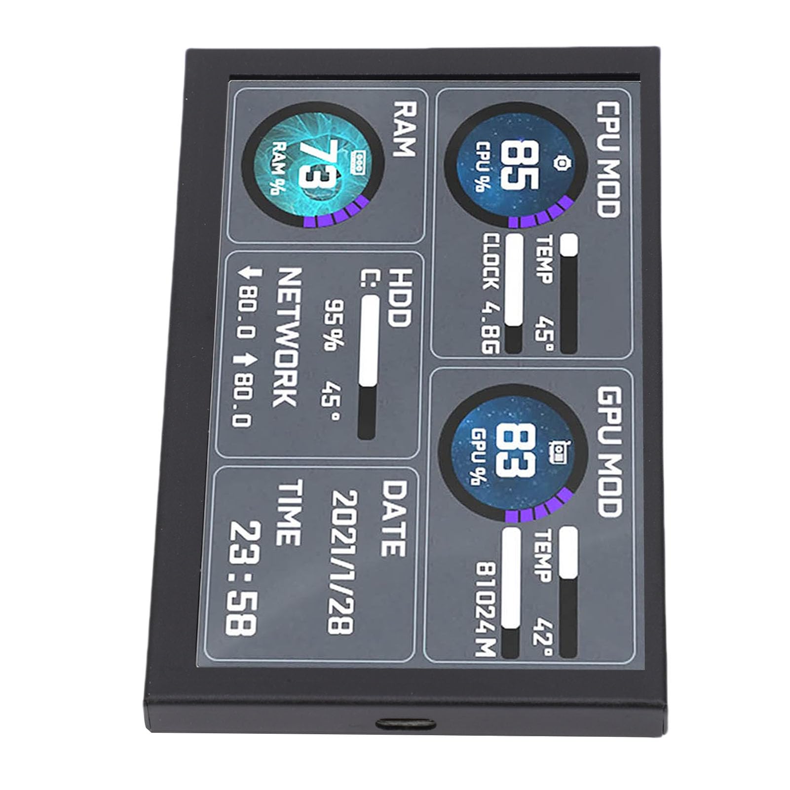 Generic Tema Dinamico Supportato USB Type C Display della Temperatura del Computer Schermo Secondario PC da 5" per , Layout e Temi Personalizzabili per gli Appassionati del Fai da Te