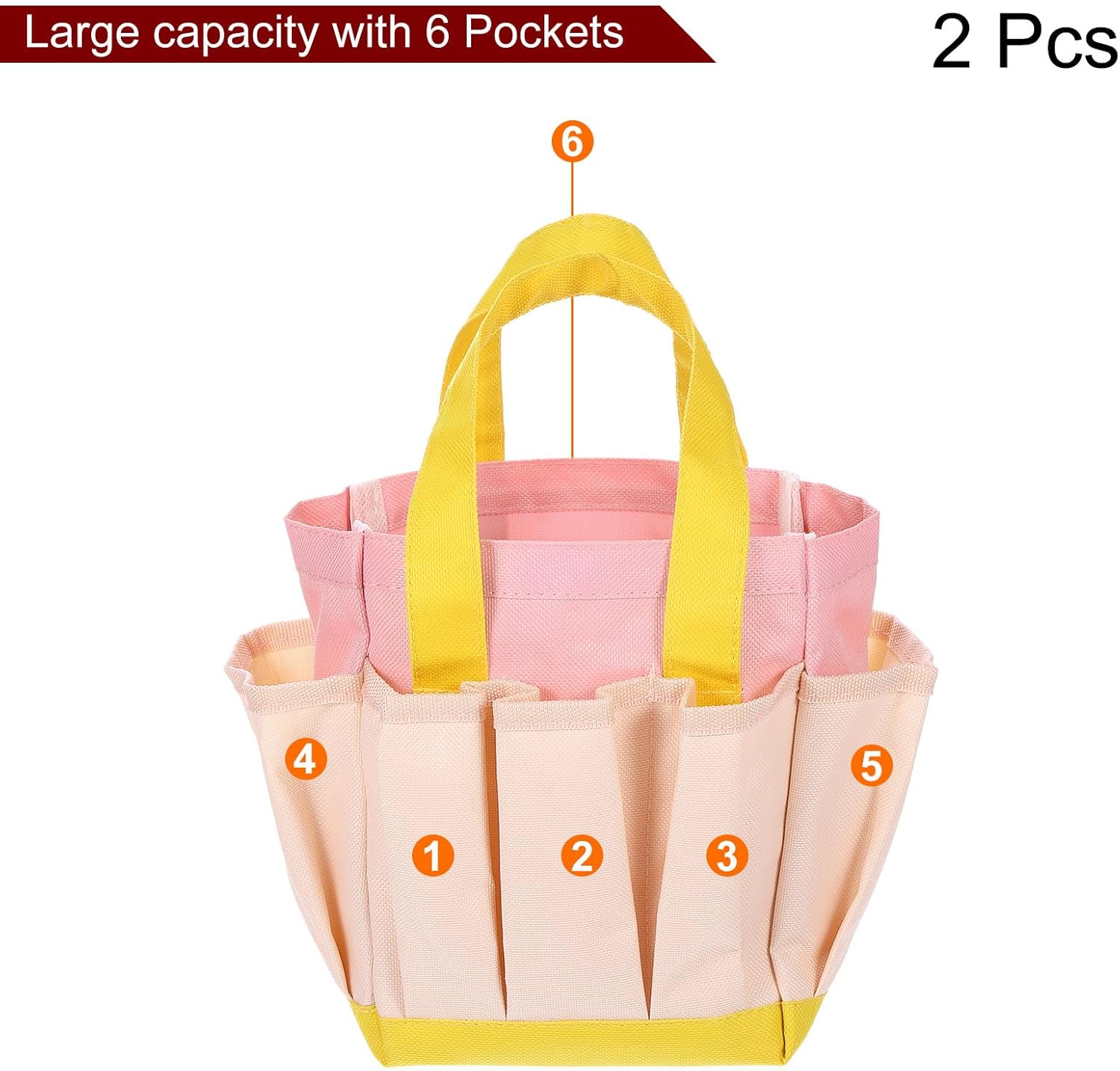 HARFINGTON 2pcs Garden Tool Bag 11.61" x 3.94" x 11.81" Large Oxford Bag with Pockets Garden Tote Bag Gardening Plant Tool Organizer Storage Carrier Store for Outdoor Women Men, Light Pink